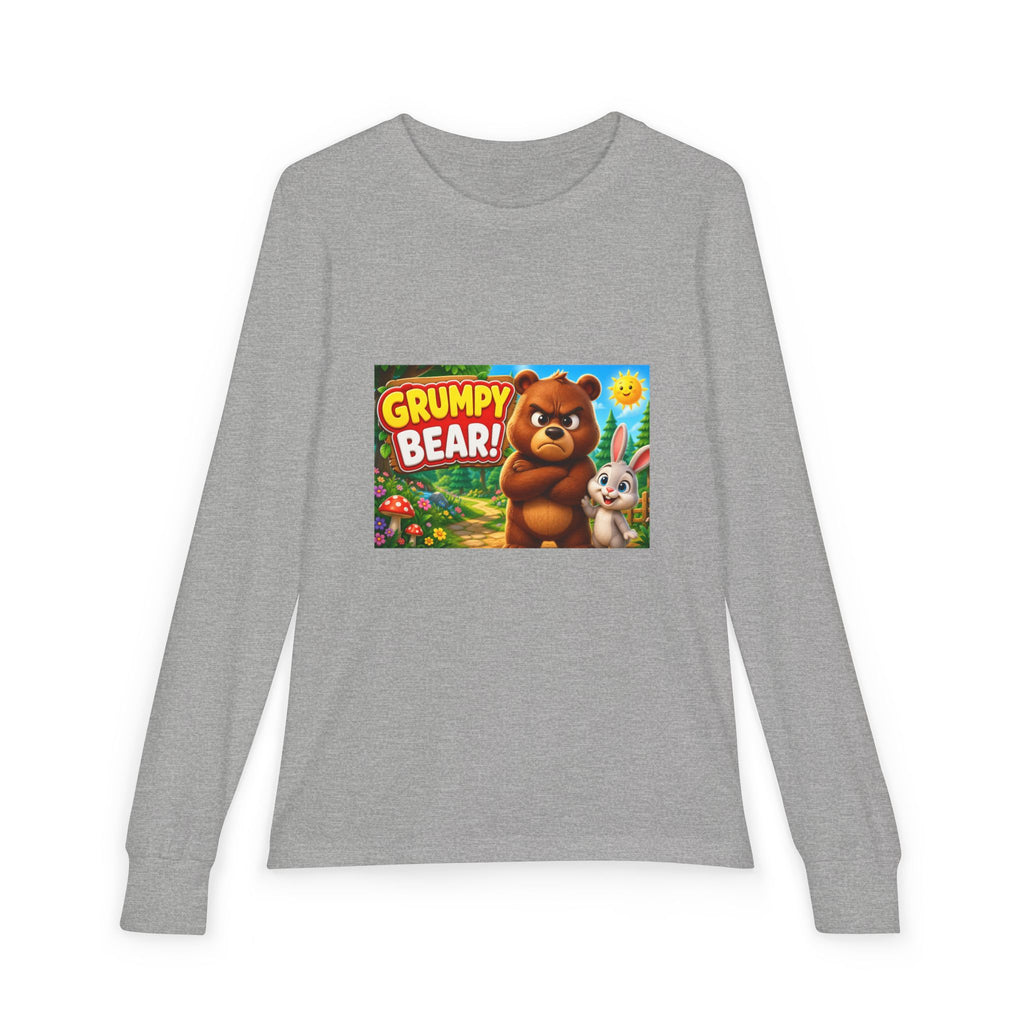 Grumpy Bear Kids Long Sleeve Tee — Cute Cartoon Bear & Bunny Graphic