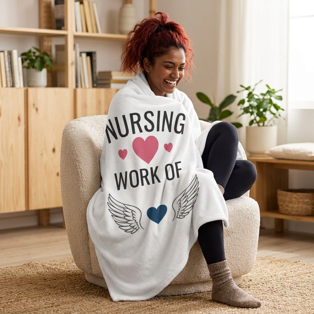Velveteen Plush Blanket — "Nursing Work of Heart" Soft Nurse Gift Throw