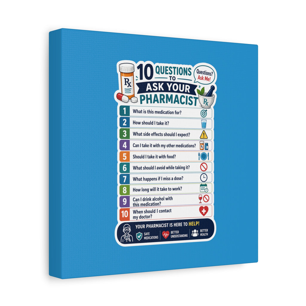 Pharmacist Questions Canvas Print — "10 Questions to Ask Your Pharmacist"