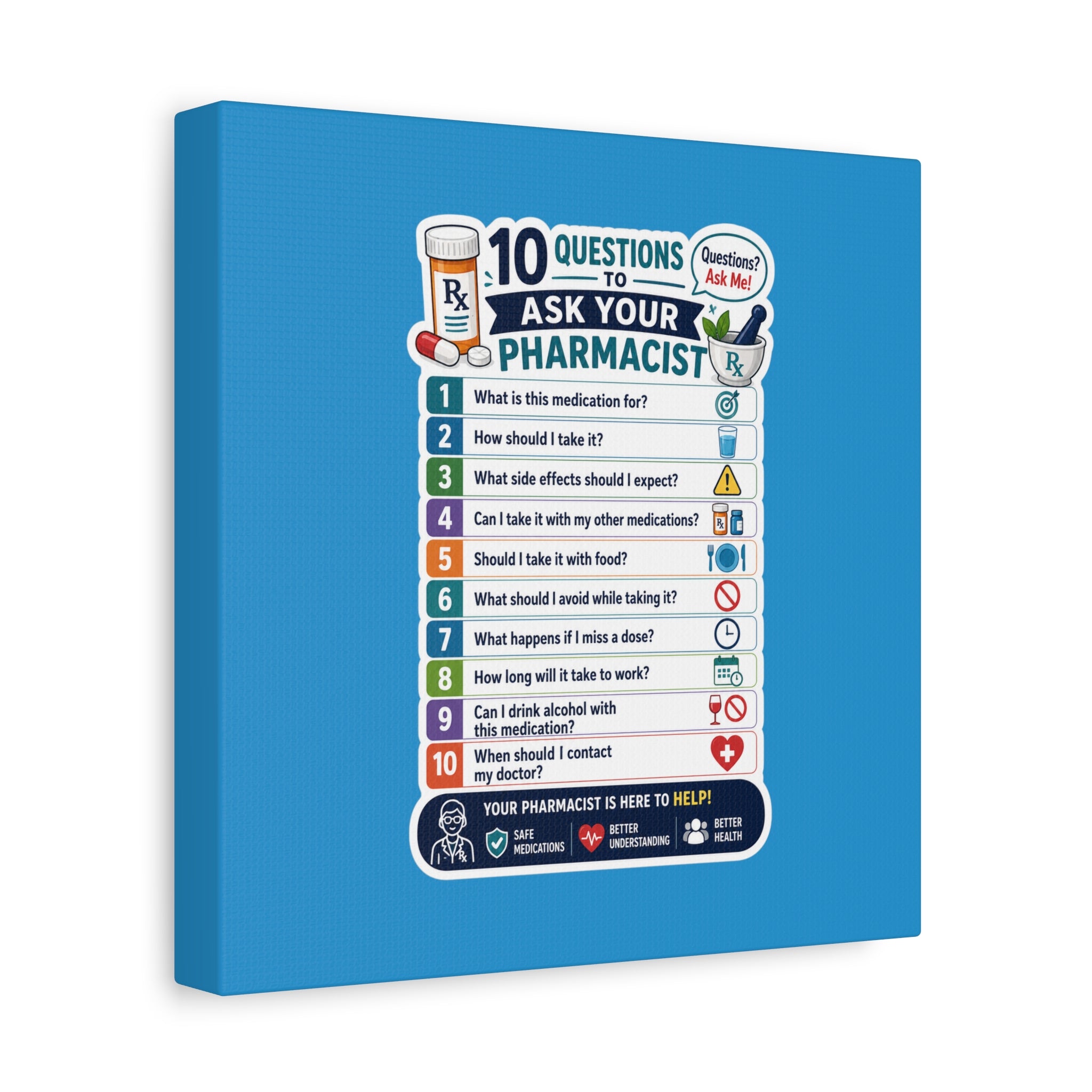Pharmacist Questions Canvas Print — "10 Questions to Ask Your Pharmacist"