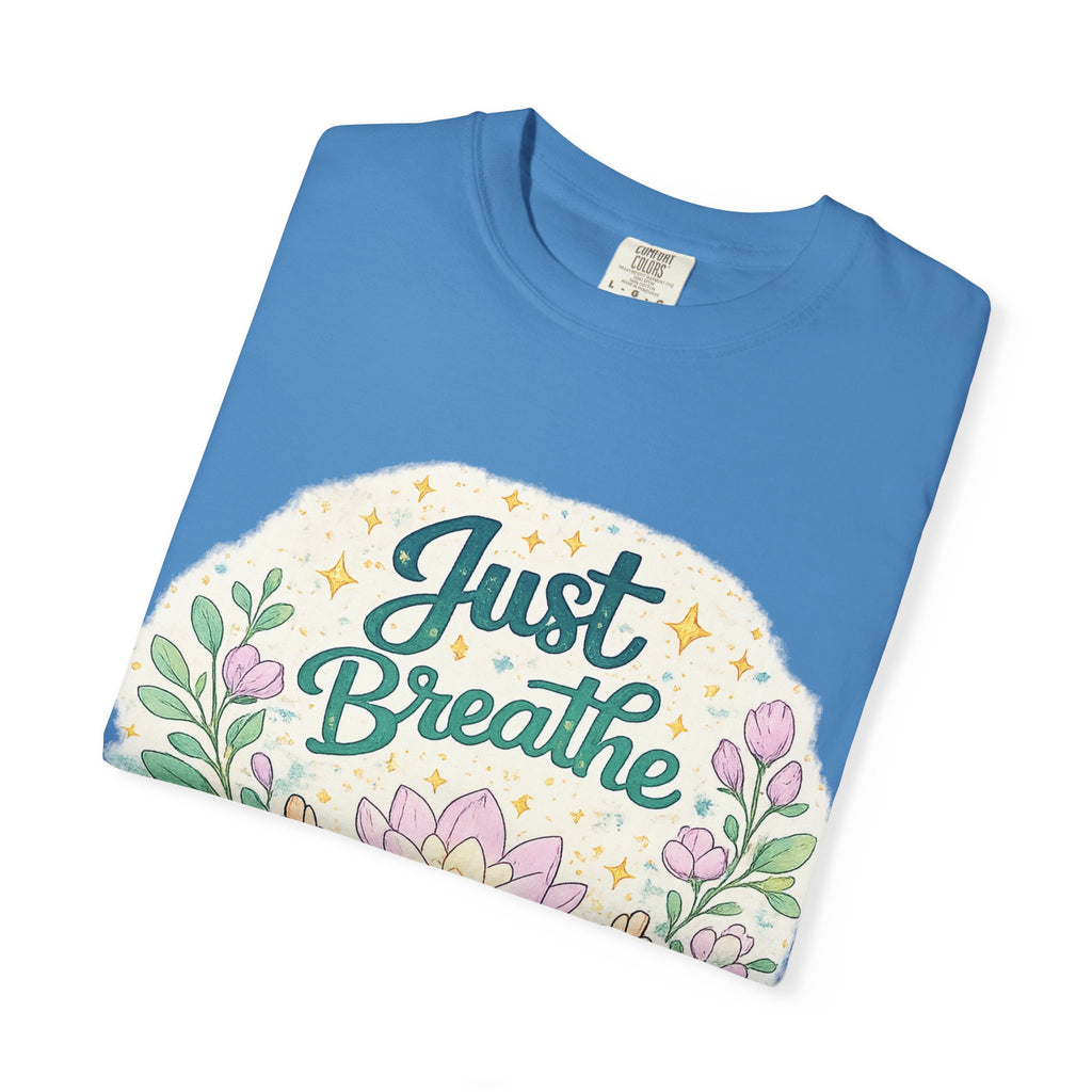 Just Breathe T-Shirt — Floral Lotus Mindfulness Tee