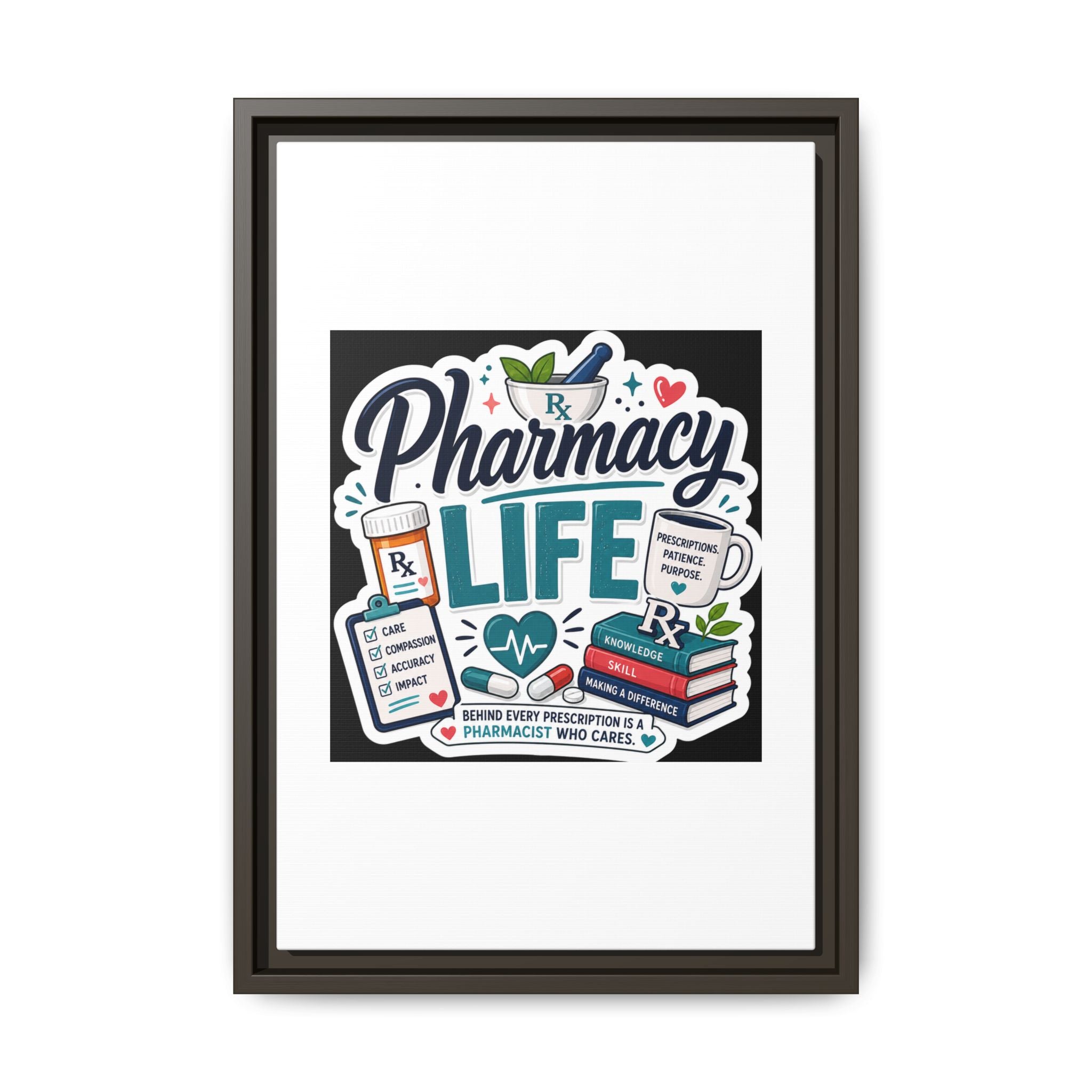 Pharmacy Life Framed Canvas Art — Colorful Pharmacist Wall Decor