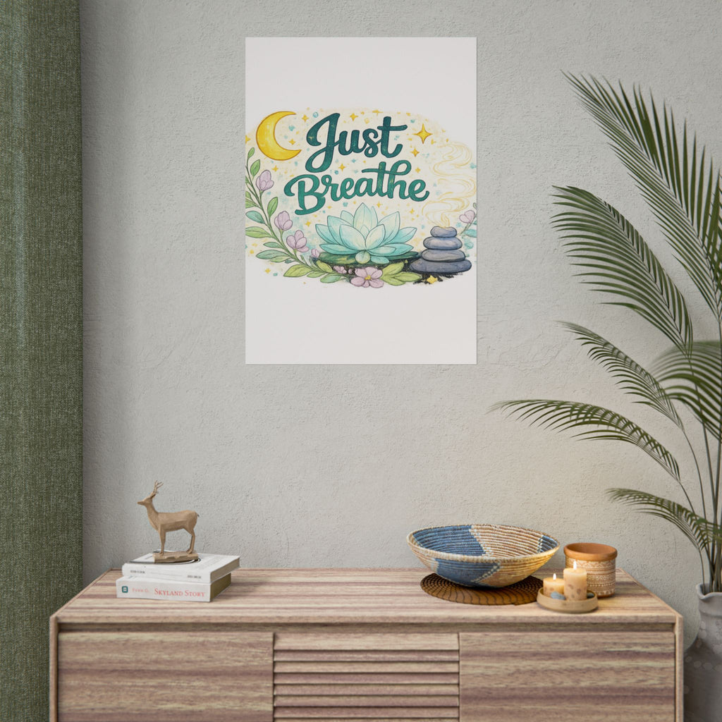 Just Breathe Poster — Calming Yoga & Meditation Wall Art