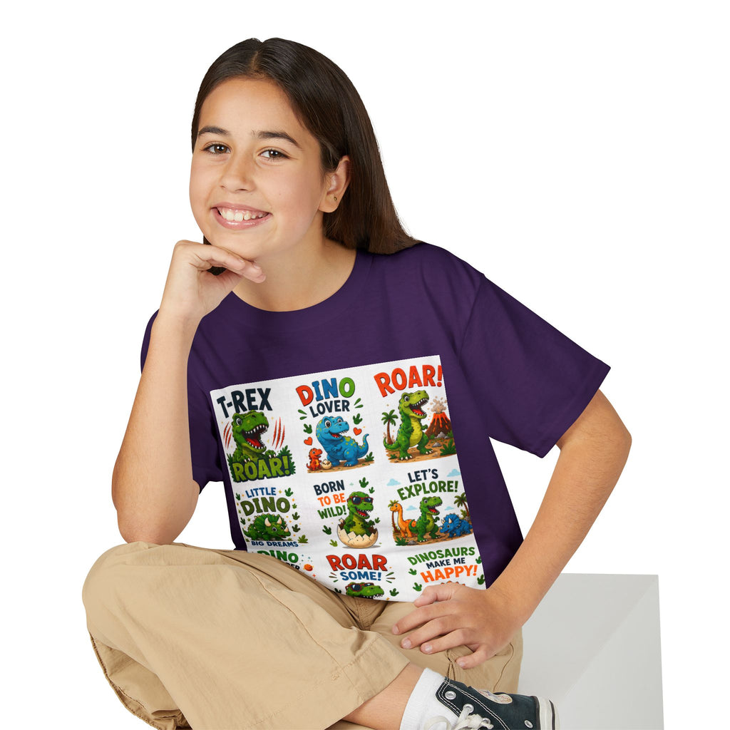 Kids Dinosaur T-Shirt — Cute Dino Quotes & Cartoon Grid Design