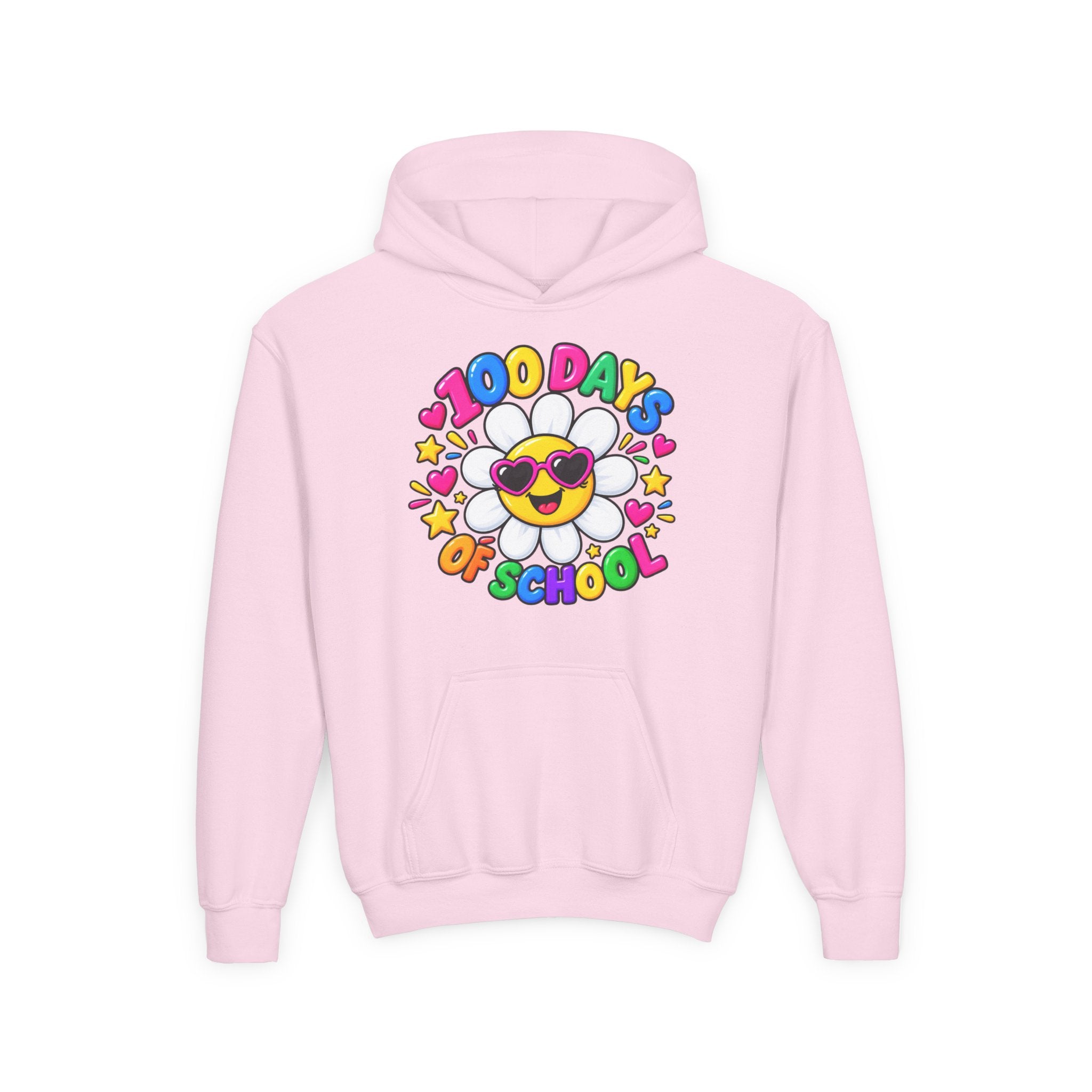 Youth Hoodie — “100 Days of School” Colorful Smiley Daisy Celebration