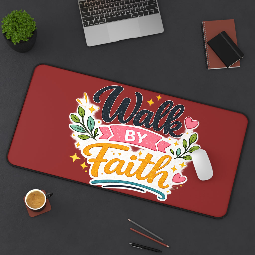 Walk By Faith Desk Mat — Inspirational Christian Desk Mat with Floral Typography
