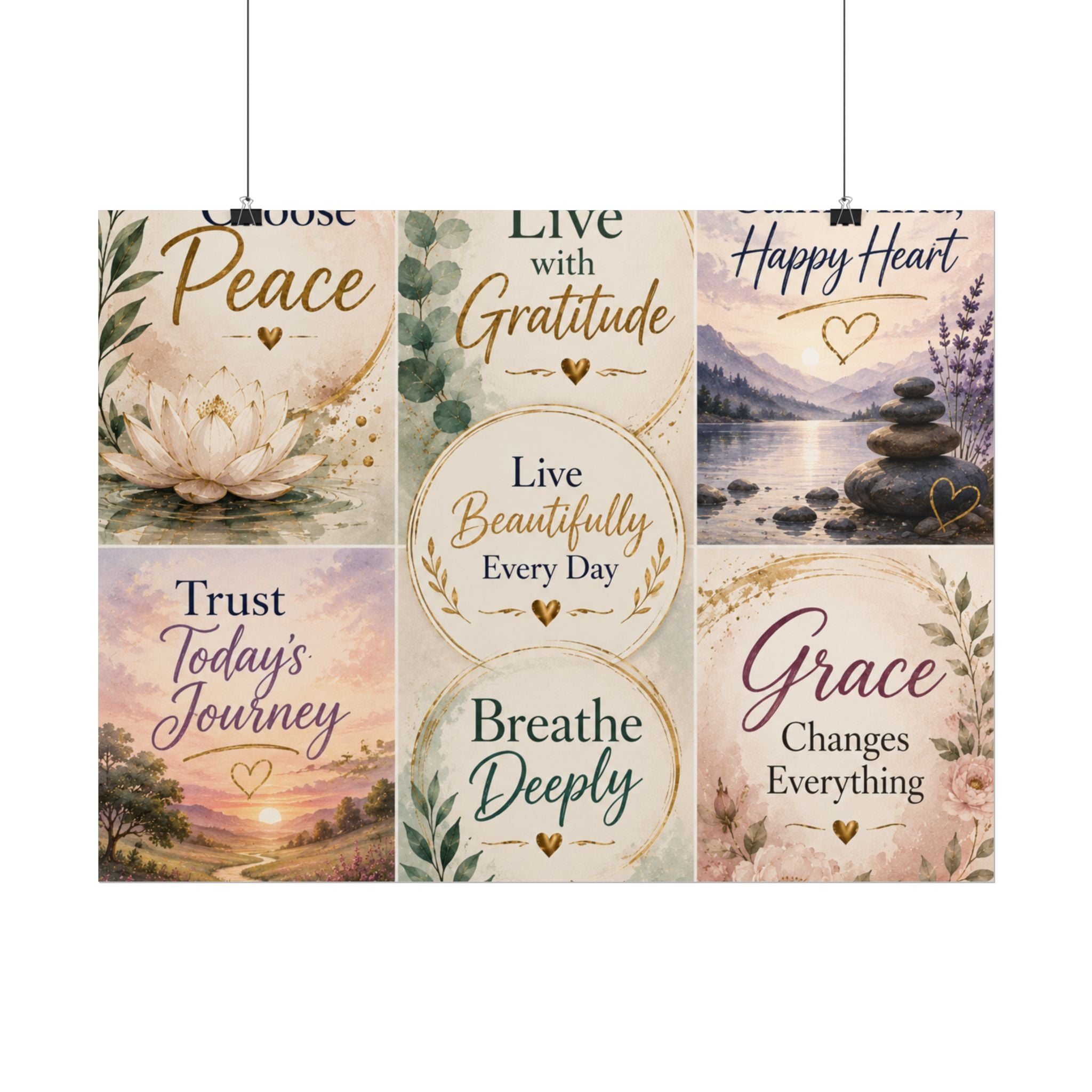Rolled Poster - Inspirational Wall Art Set: "Choose Peace / Live with Gratitude / Calm Mind, Happy Heart / Trust Today's Journey / [...]