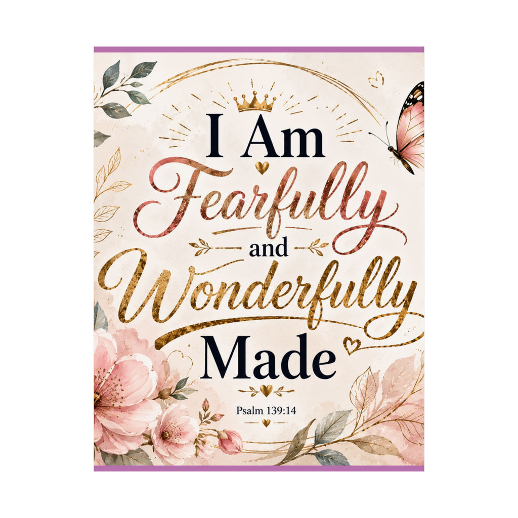 Fearfully & Wonderfully Made Vertical Poster — Inspirational Christian Wall Art (Psalm 139:14)