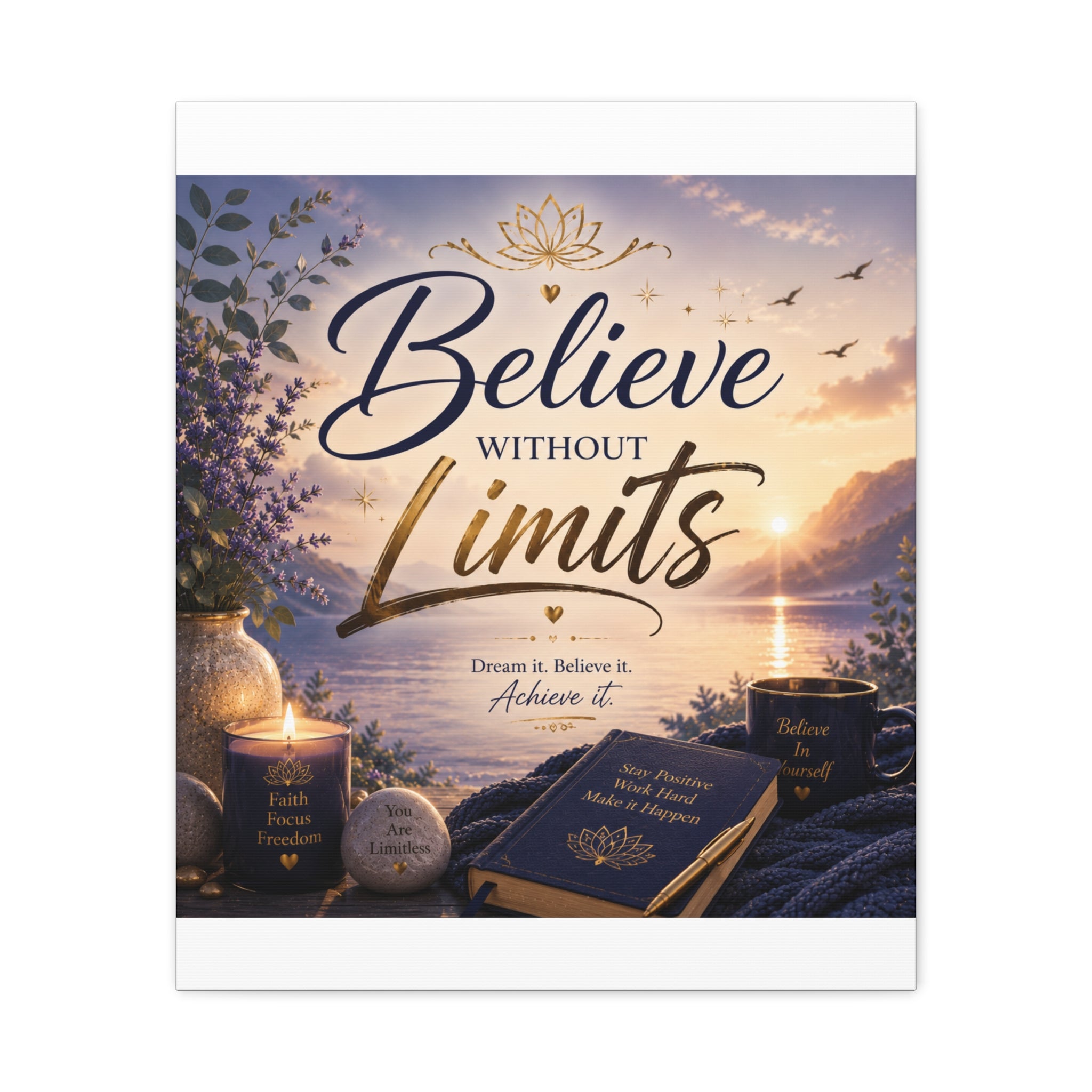 Believe Without Limits Canvas Wall Art – Inspirational Stretched Matte Print