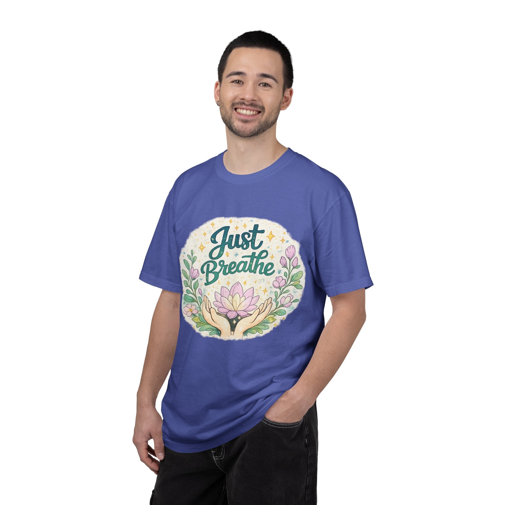 Just Breathe T-Shirt — Floral Lotus Mindfulness Tee