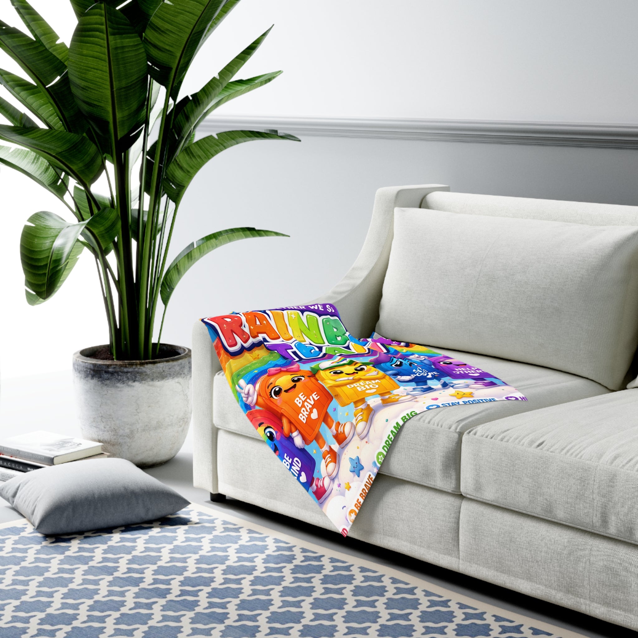 Rainbow Team Baby Swaddle Blanket — Cute Positive Message Infant Wrap (Be Brave, Dream Big, Stay Positive)