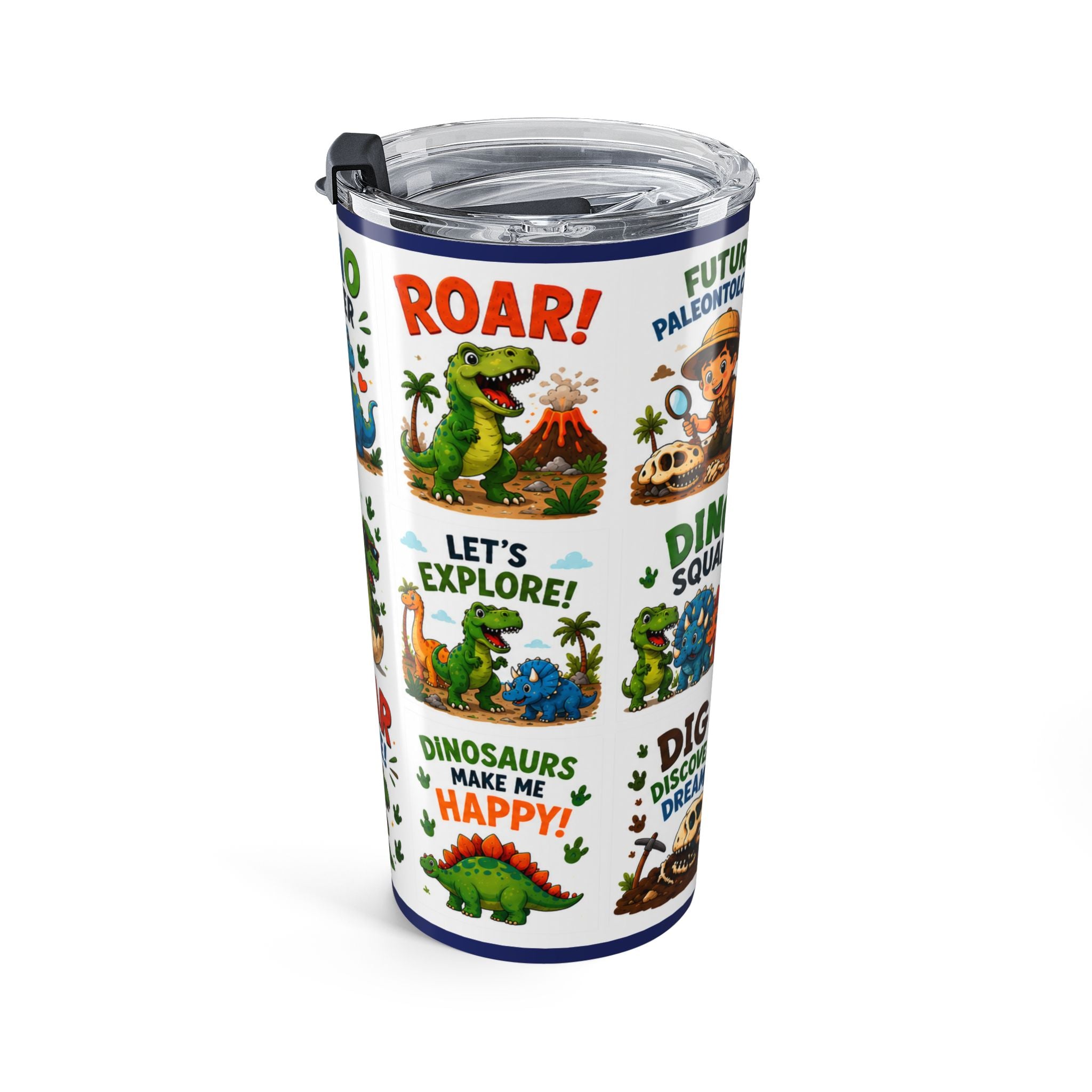 20oz Dino Tumbler — Cute Kids Dinosaur Travel Cup with 'Dino Lover', 'Roarsome' & 'Born to Be Wild' Designs
