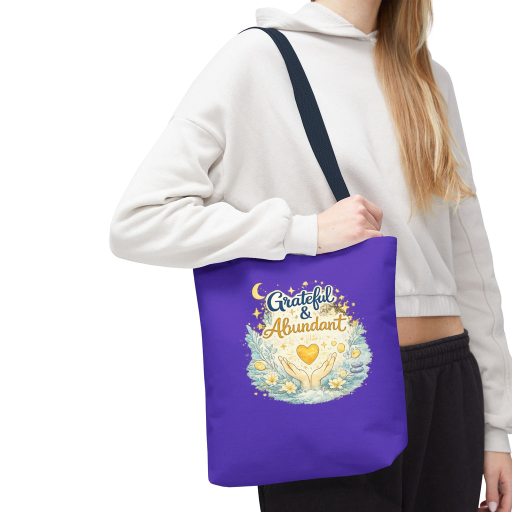 Grateful & Abundant Purple Tote Bag — Inspirational Everyday Shopper