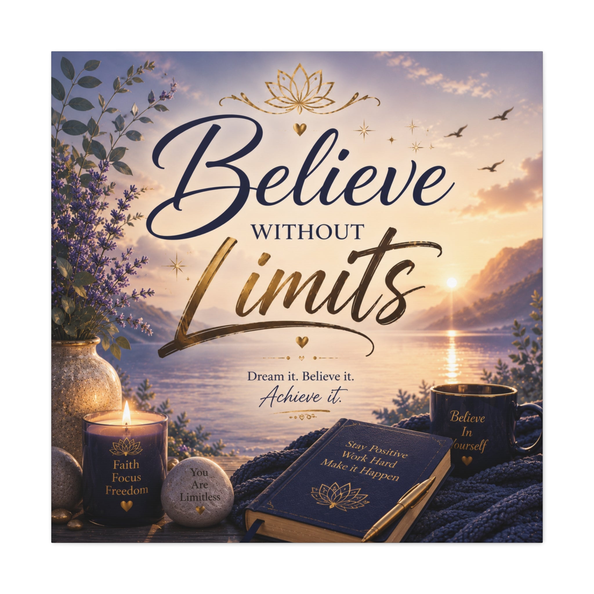 Believe Without Limits Canvas Wall Art – Inspirational Stretched Matte Print