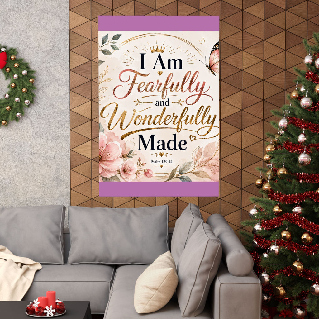 Fearfully & Wonderfully Made Vertical Poster — Inspirational Christian Wall Art (Psalm 139:14)