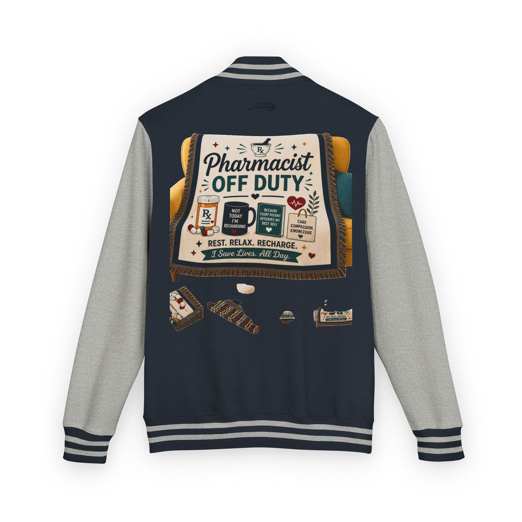 Letterman Jacket — 'Pharmacist Off Duty' Retro Patch Design