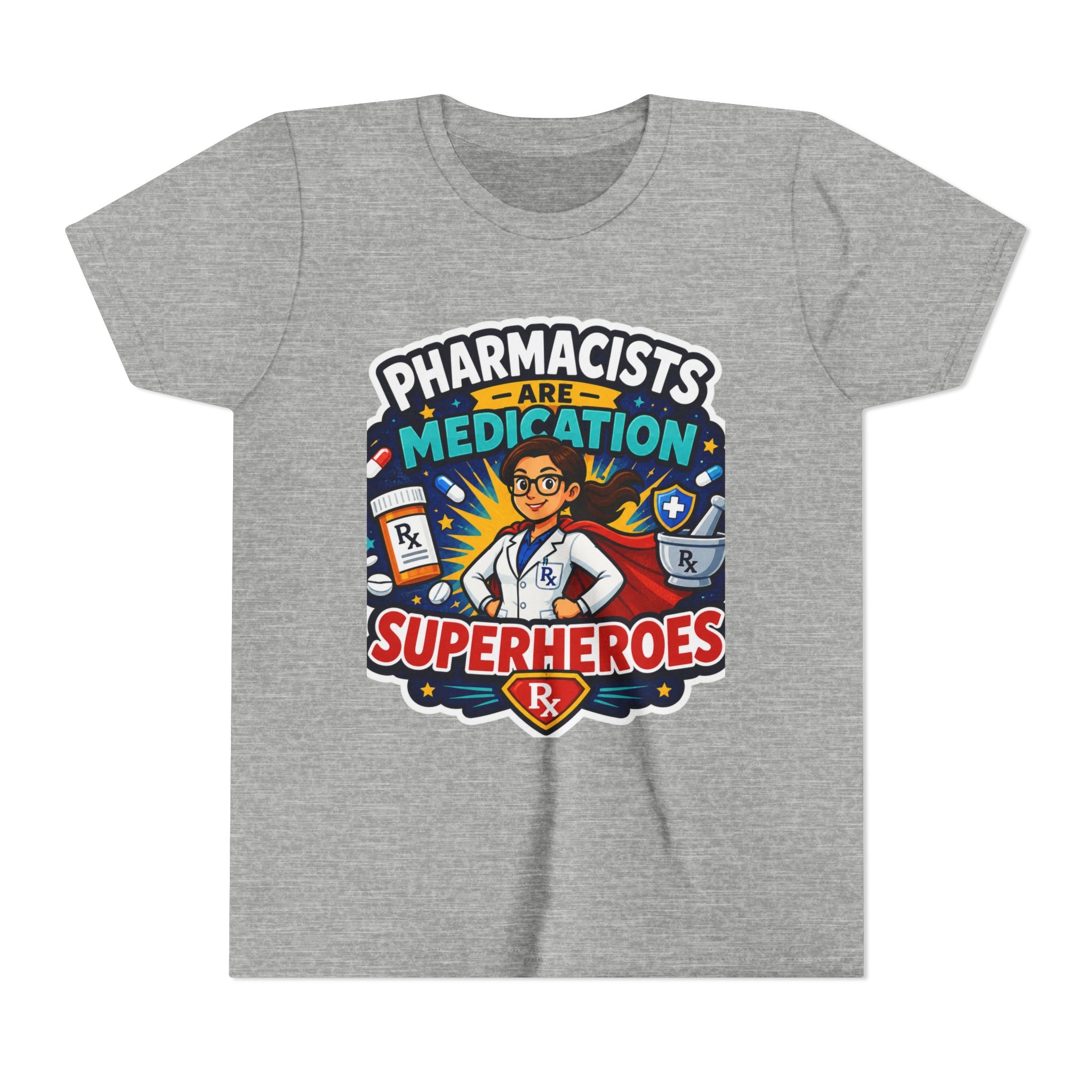 Youth Tee — "Pharmacists Are Medication Superheroes" Cartoon Pharmacy Shirt