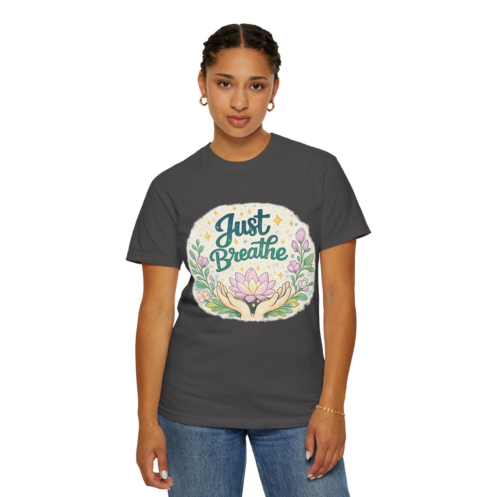 Just Breathe T-Shirt — Floral Lotus Mindfulness Tee