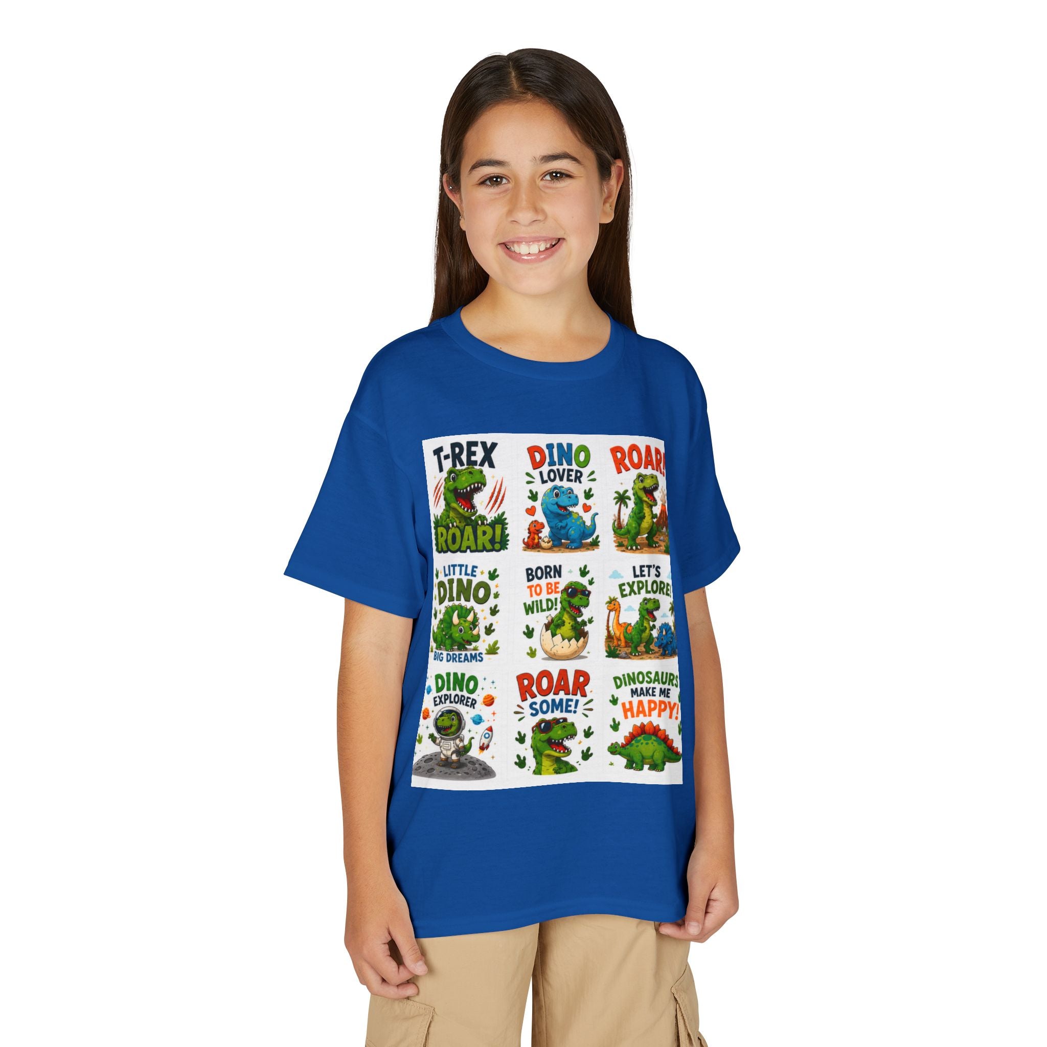 Kids Dinosaur T-Shirt — Cute Dino Quotes & Cartoon Grid Design