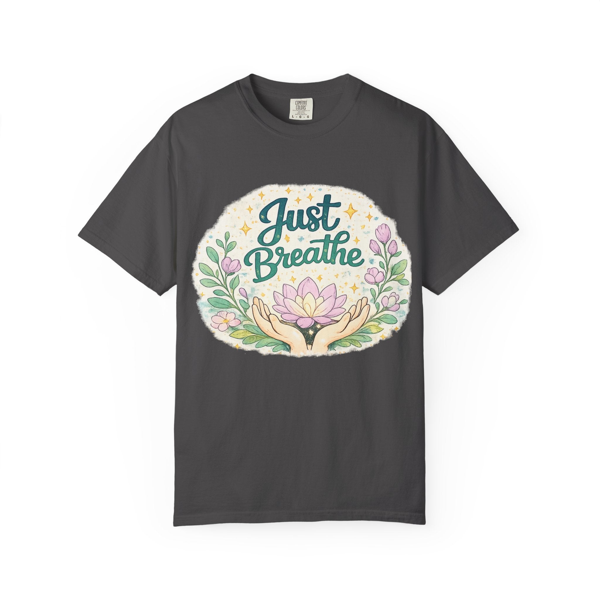 Just Breathe T-Shirt — Floral Lotus Mindfulness Tee