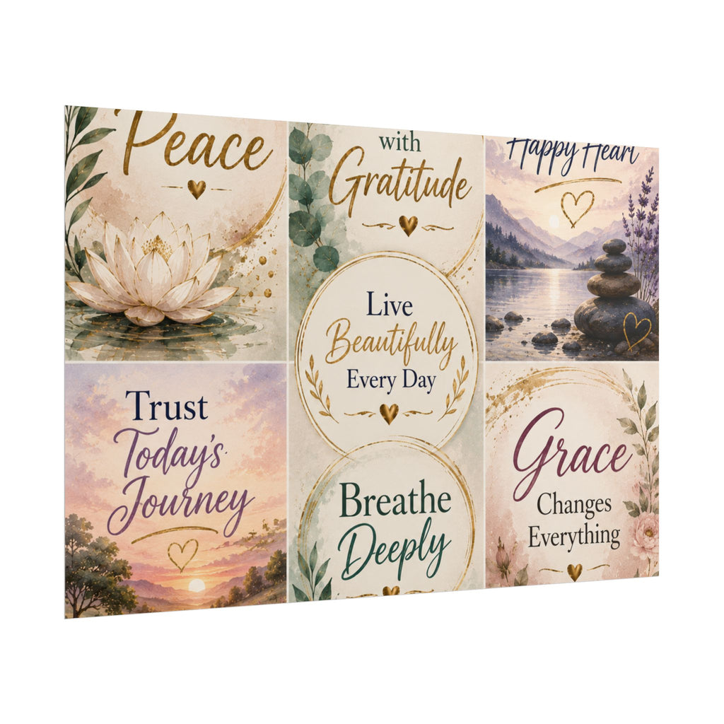 Rolled Poster - Inspirational Wall Art Set: "Choose Peace / Live with Gratitude / Calm Mind, Happy Heart / Trust Today's Journey / [...]