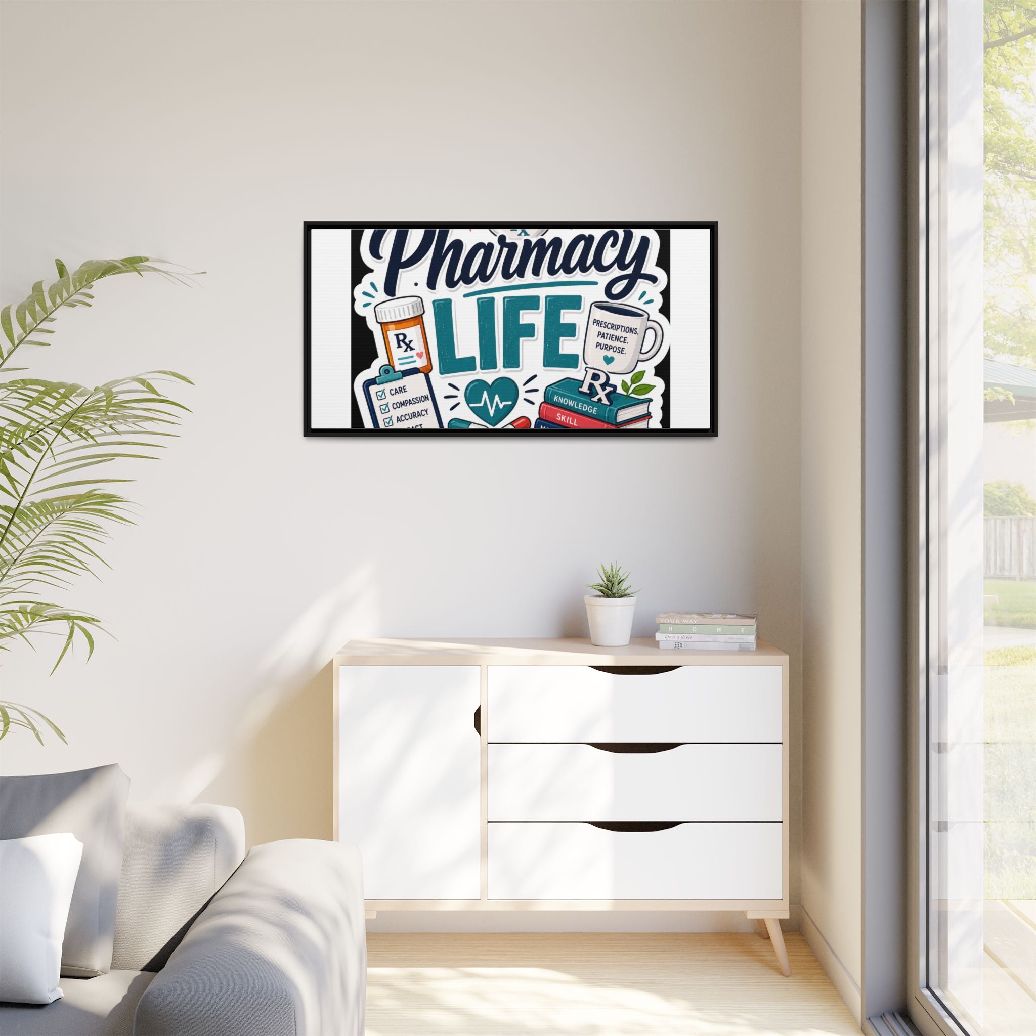 Pharmacy Life Framed Canvas Art — Colorful Pharmacist Wall Decor