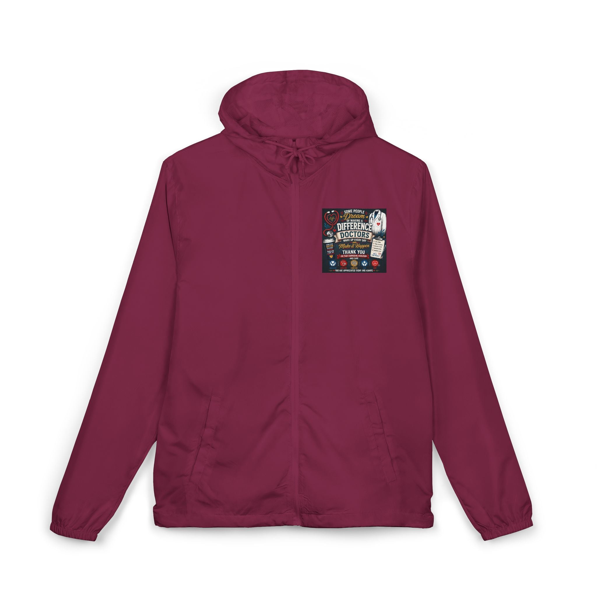 'For Doctors' Windbreaker Jacket — Lightweight Full‑Zip Scuba Hood