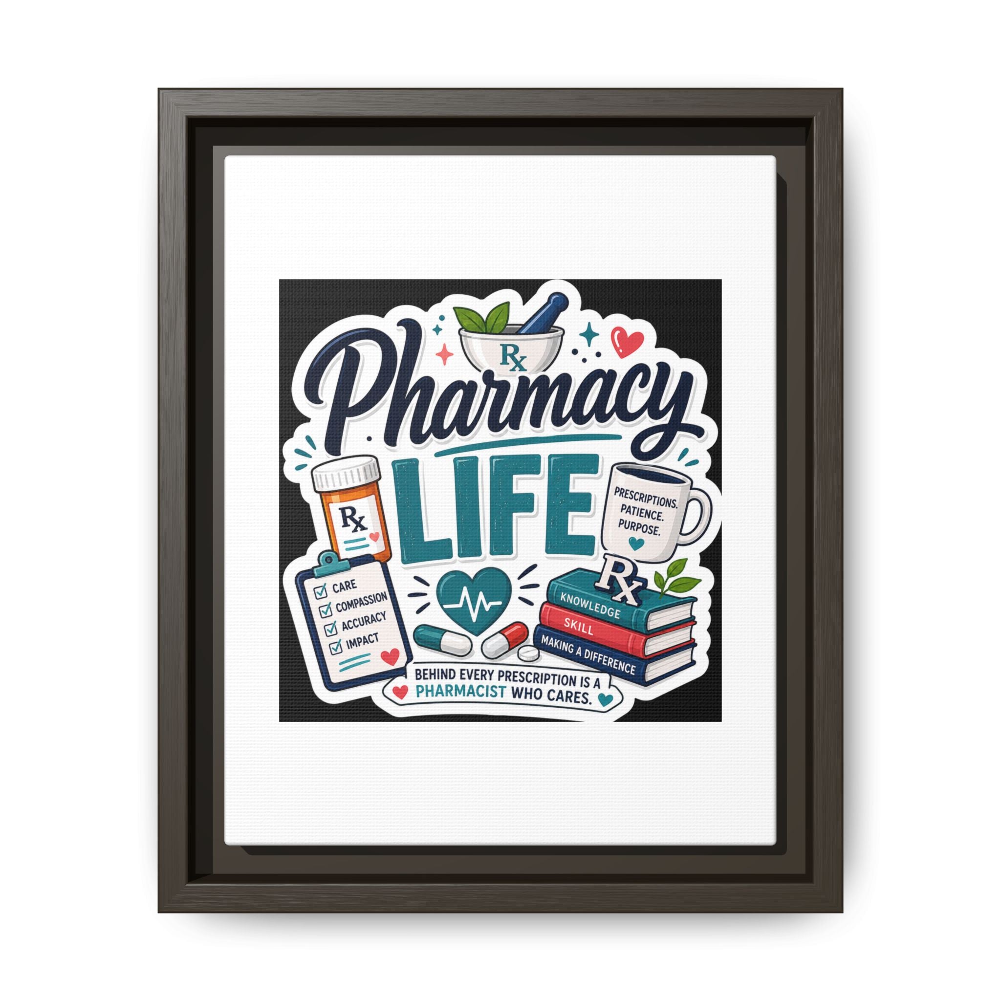 Pharmacy Life Framed Canvas Art — Colorful Pharmacist Wall Decor