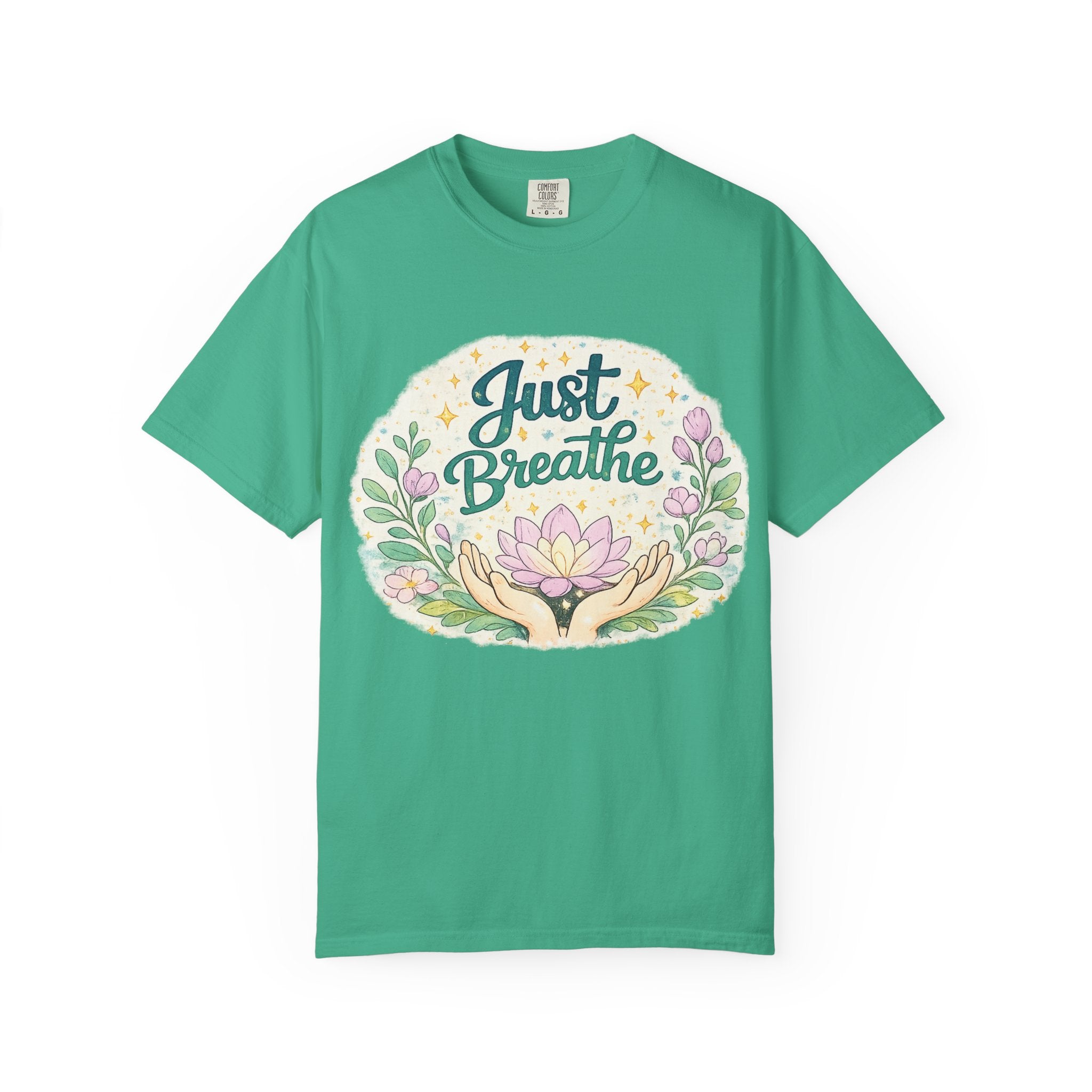 Just Breathe T-Shirt — Floral Lotus Mindfulness Tee