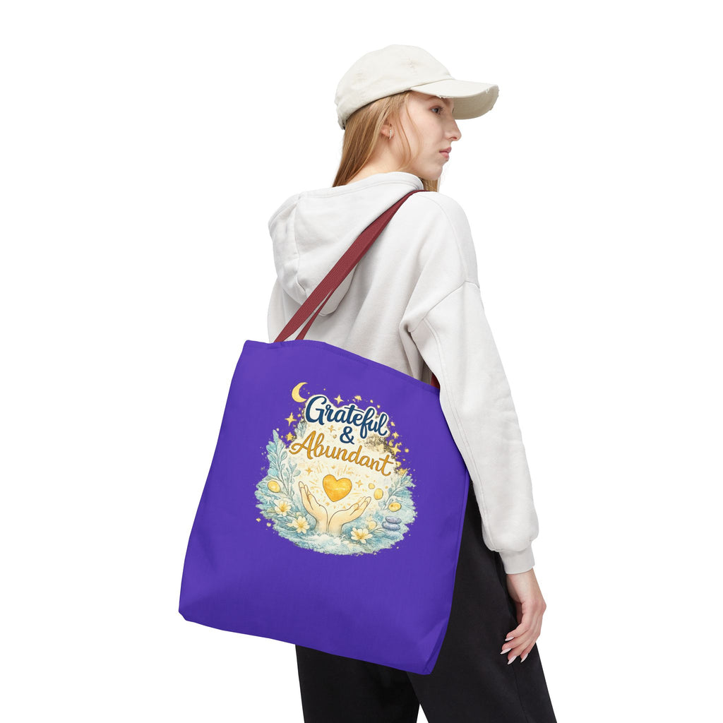 Grateful & Abundant Purple Tote Bag — Inspirational Everyday Shopper