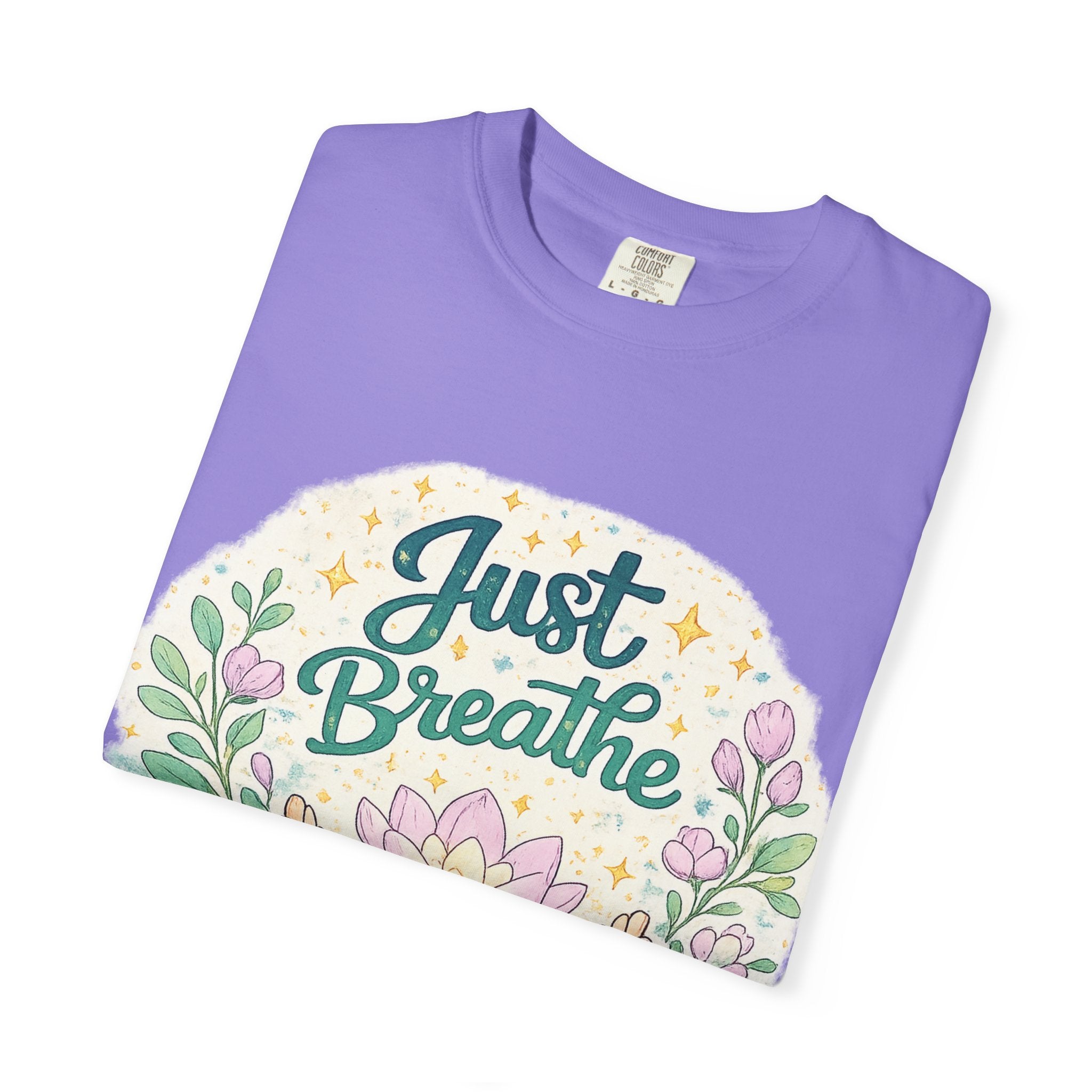 Just Breathe T-Shirt — Floral Lotus Mindfulness Tee