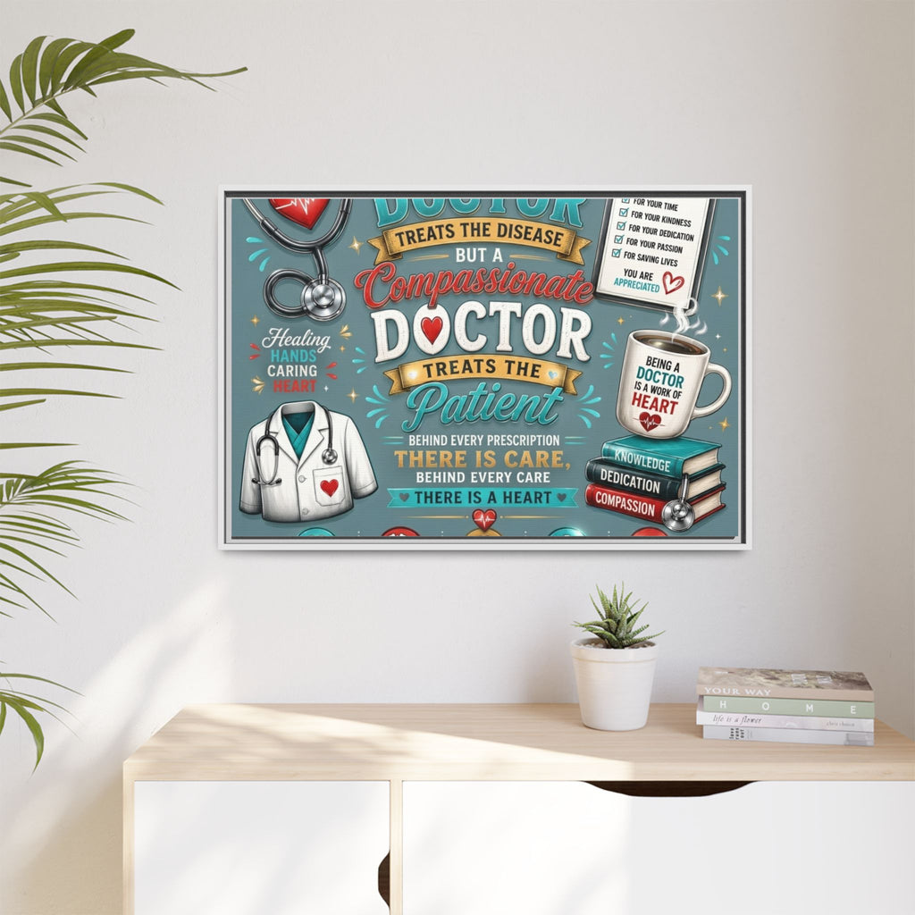 Framed Canvas Print — 'A Great Doctor Treats the Patient' Medical Tribute Wall Art