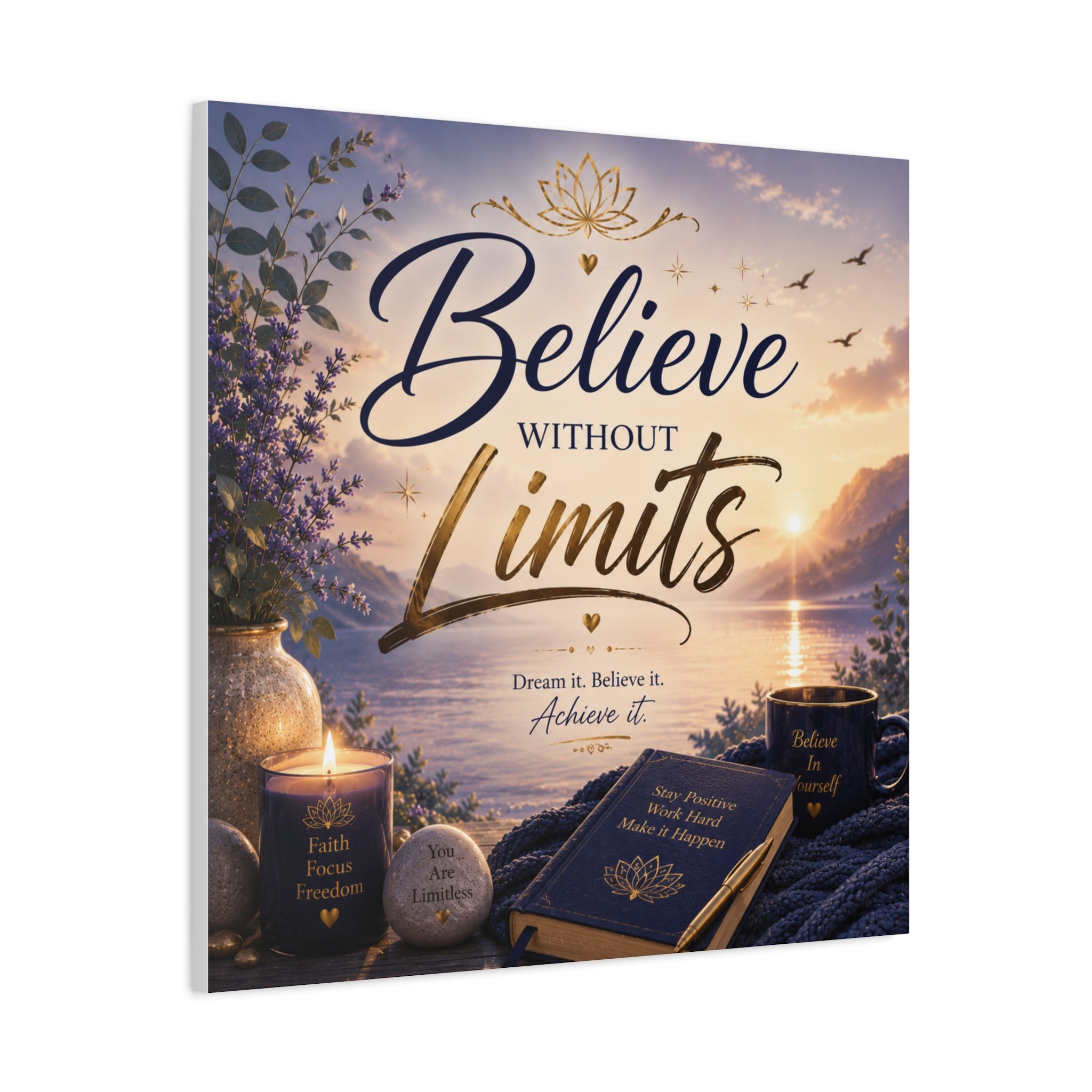 Believe Without Limits Canvas Wall Art – Inspirational Stretched Matte Print