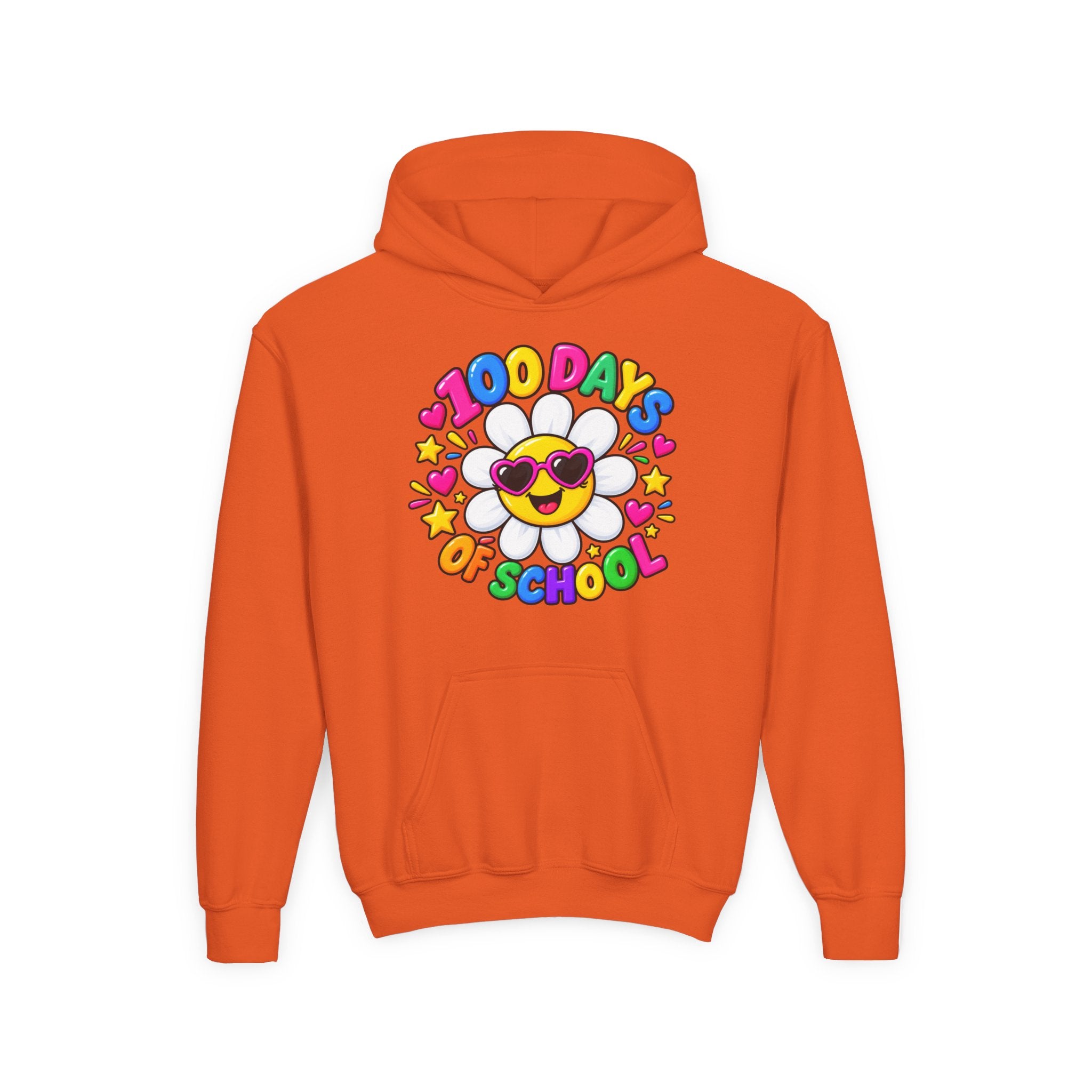 Youth Hoodie — “100 Days of School” Colorful Smiley Daisy Celebration