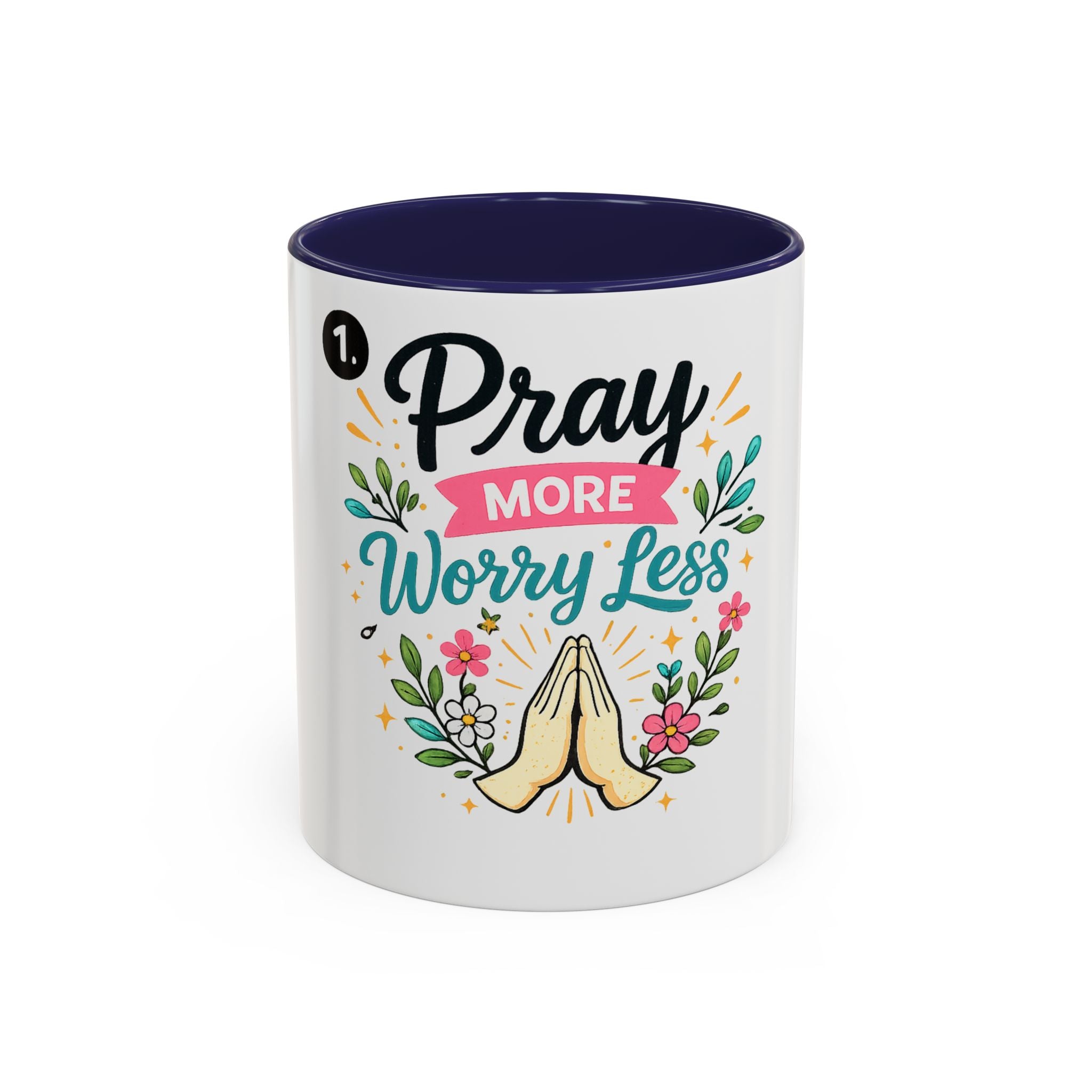 Pray More Worry Less Accent Coffee Mug — Inspirational Floral Prayer Gift (11/15oz)