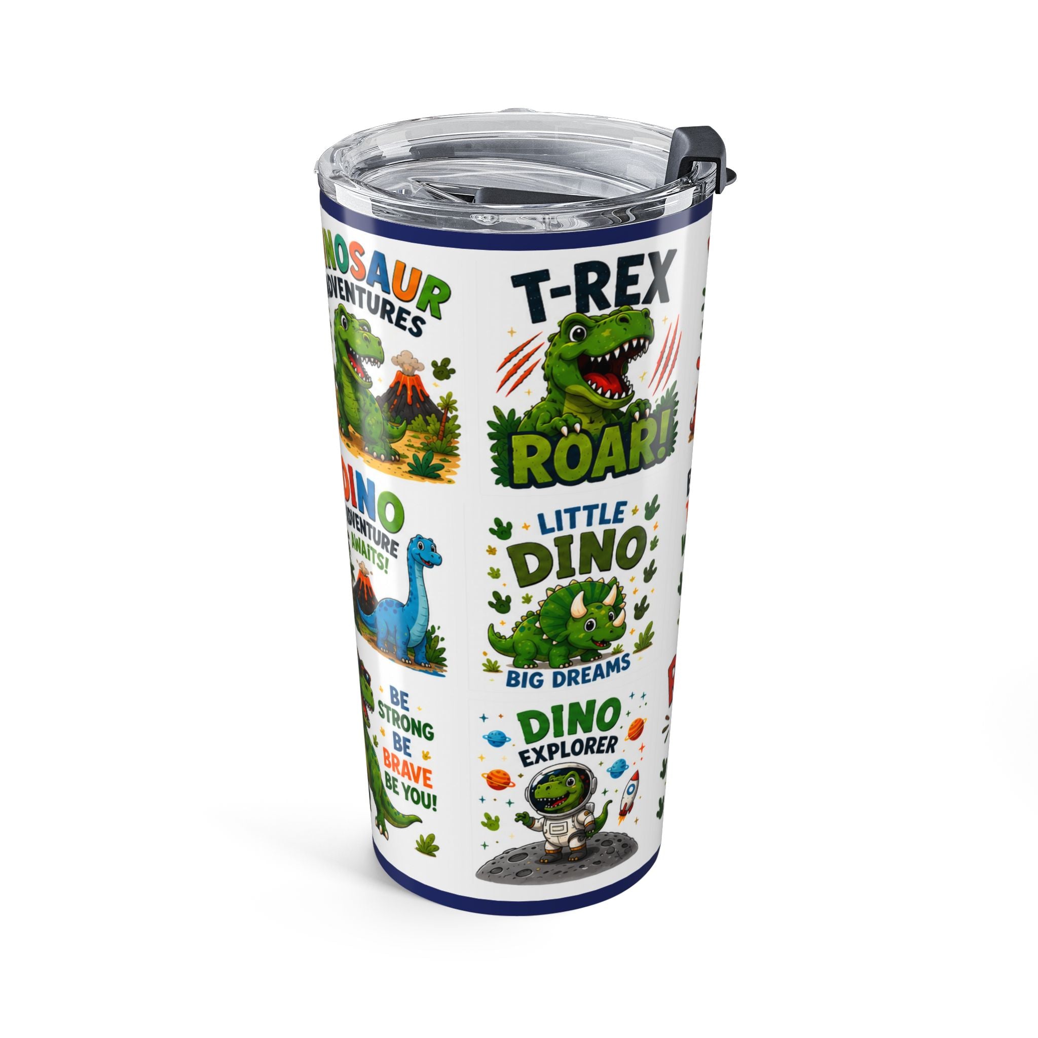 20oz Dino Tumbler — Cute Kids Dinosaur Travel Cup with 'Dino Lover', 'Roarsome' & 'Born to Be Wild' Designs
