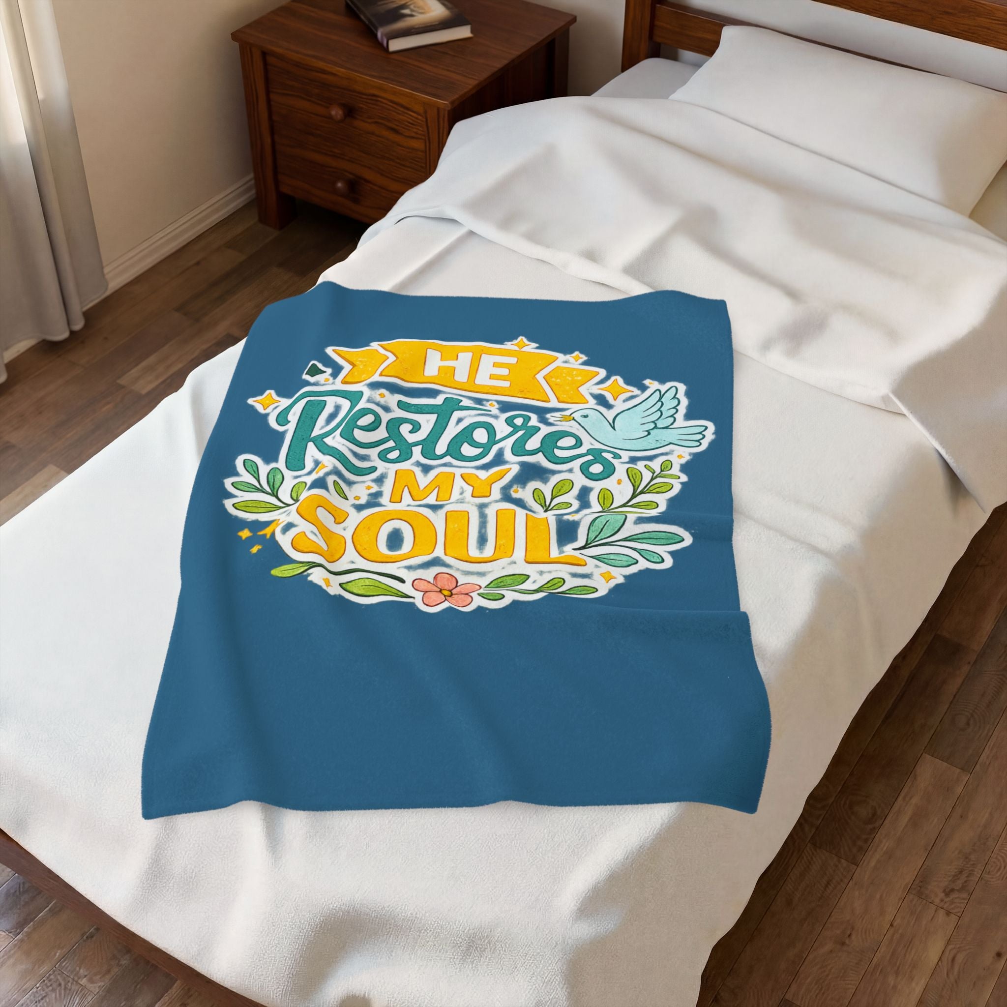 Plush Blanket - "He Restores My Soul" Christian Fleece Throw