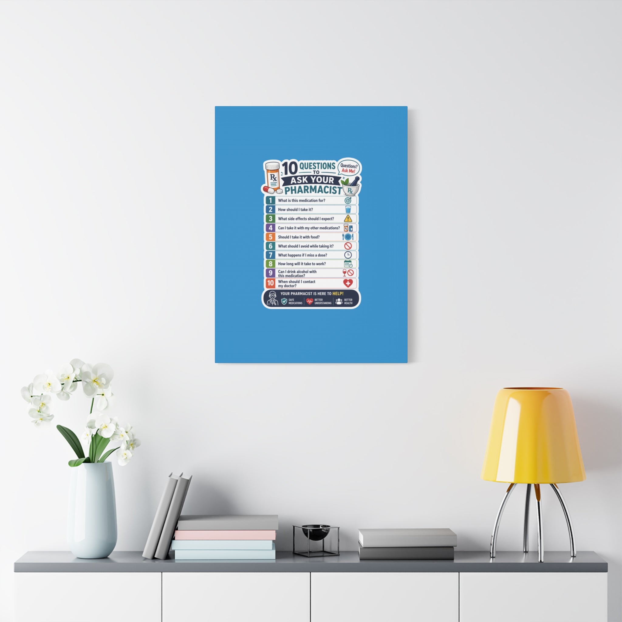 Pharmacist Questions Canvas Print — "10 Questions to Ask Your Pharmacist"