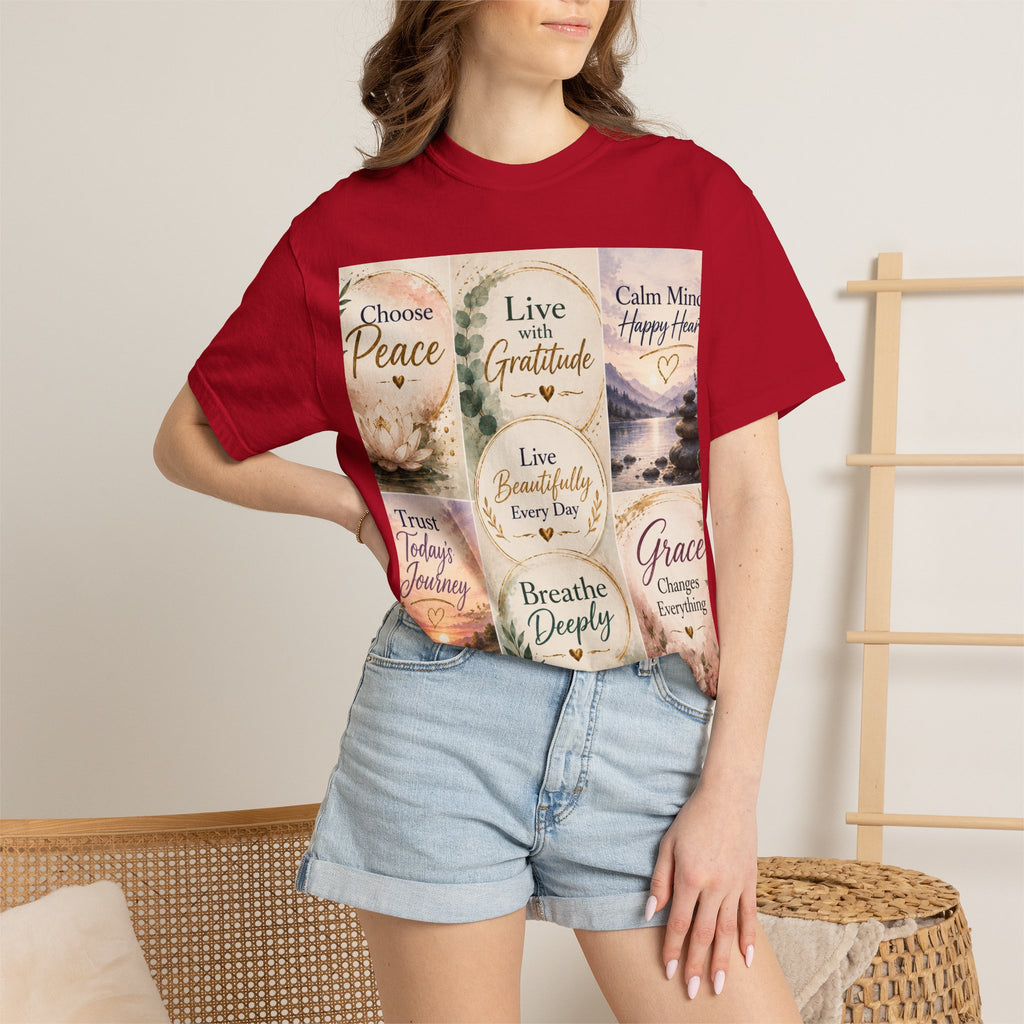 Inspirational Quote T-Shirt — Choose Peace, Live with Gratitude, Breathe Deeply