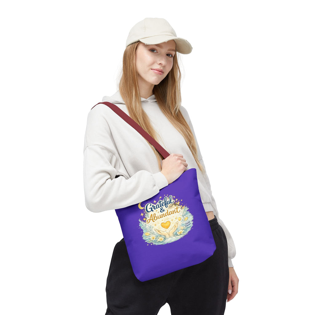 Grateful & Abundant Purple Tote Bag — Inspirational Everyday Shopper