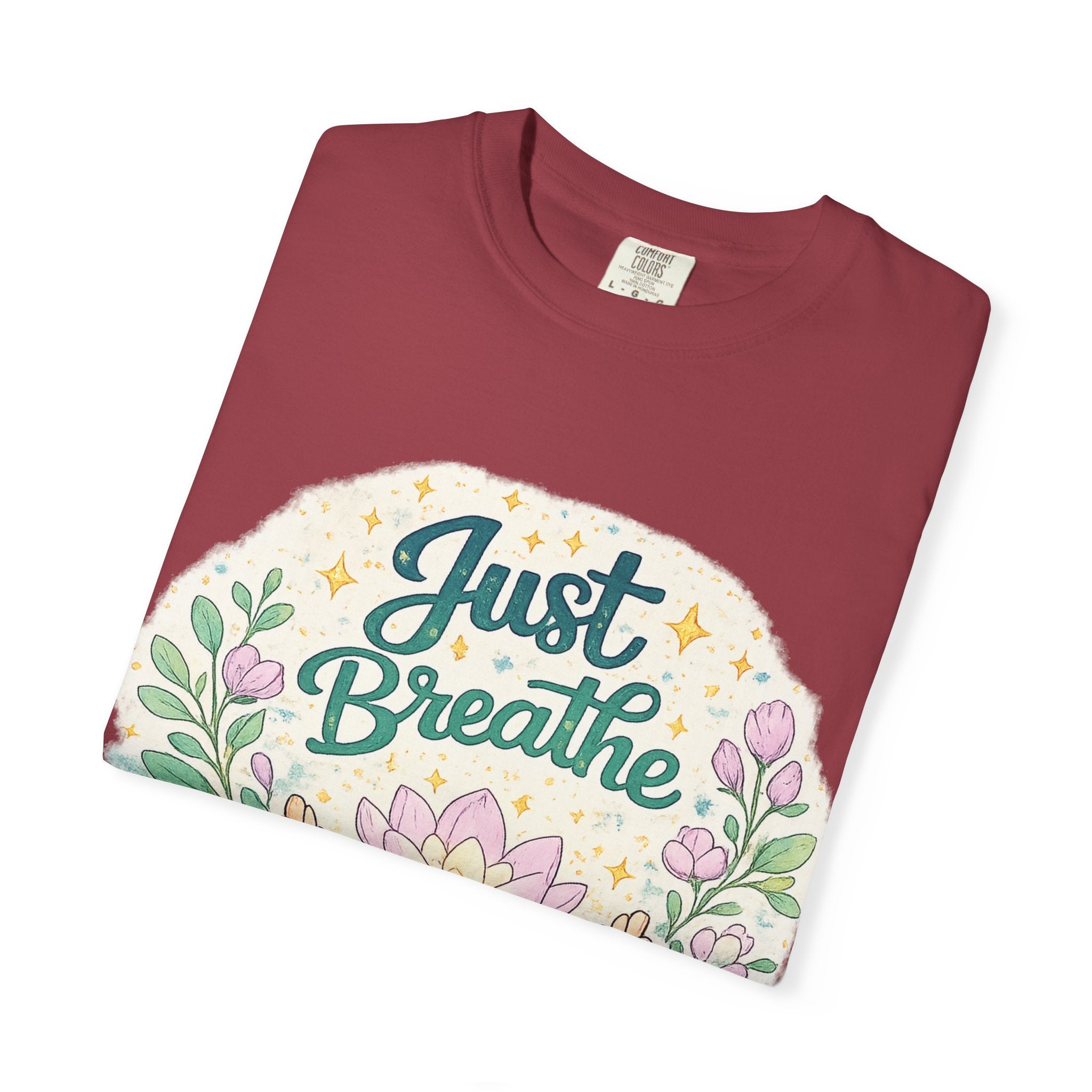 Just Breathe T-Shirt — Floral Lotus Mindfulness Tee