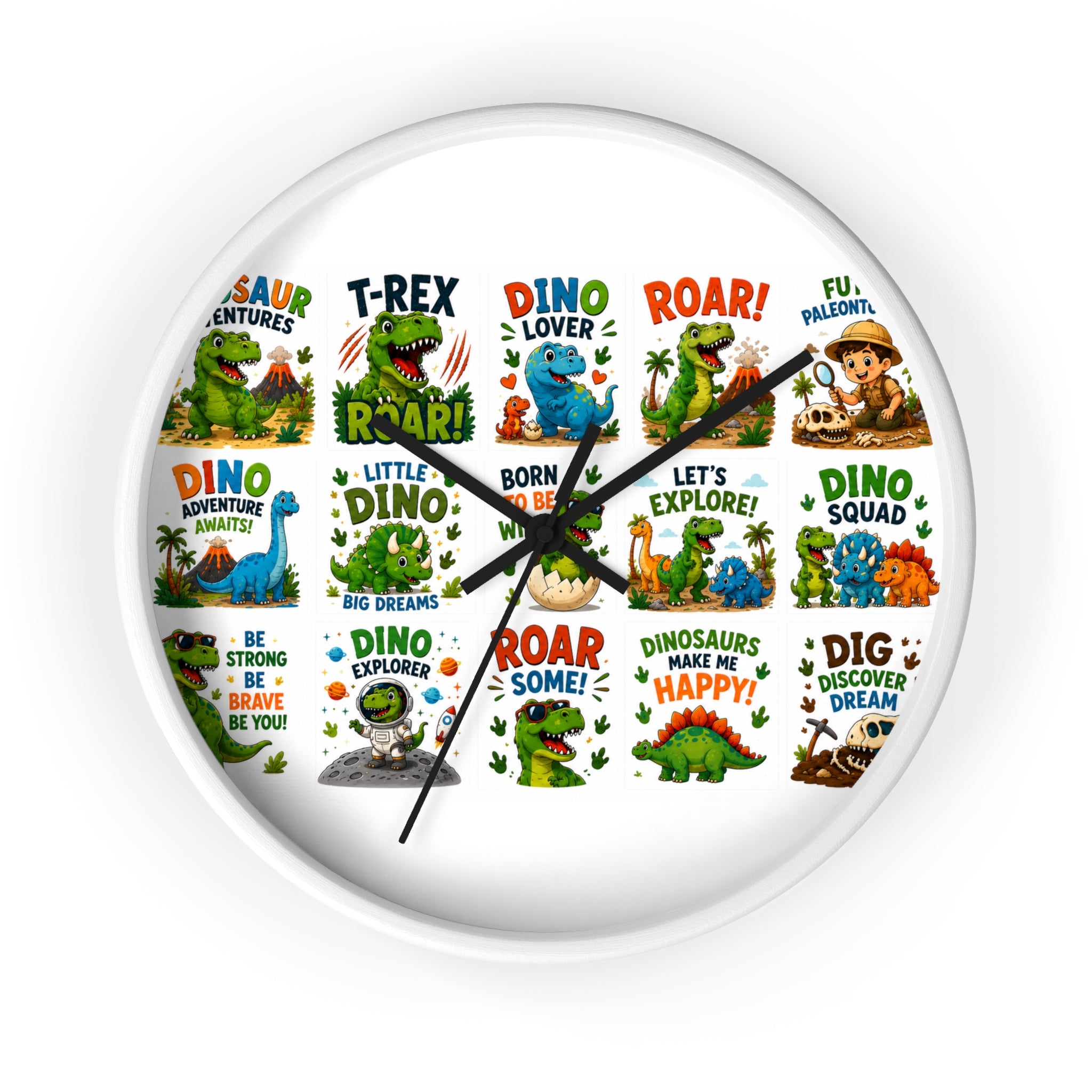 Dinosaur Kids Wall Clock — Colorful Roar & Dino Explorer Design