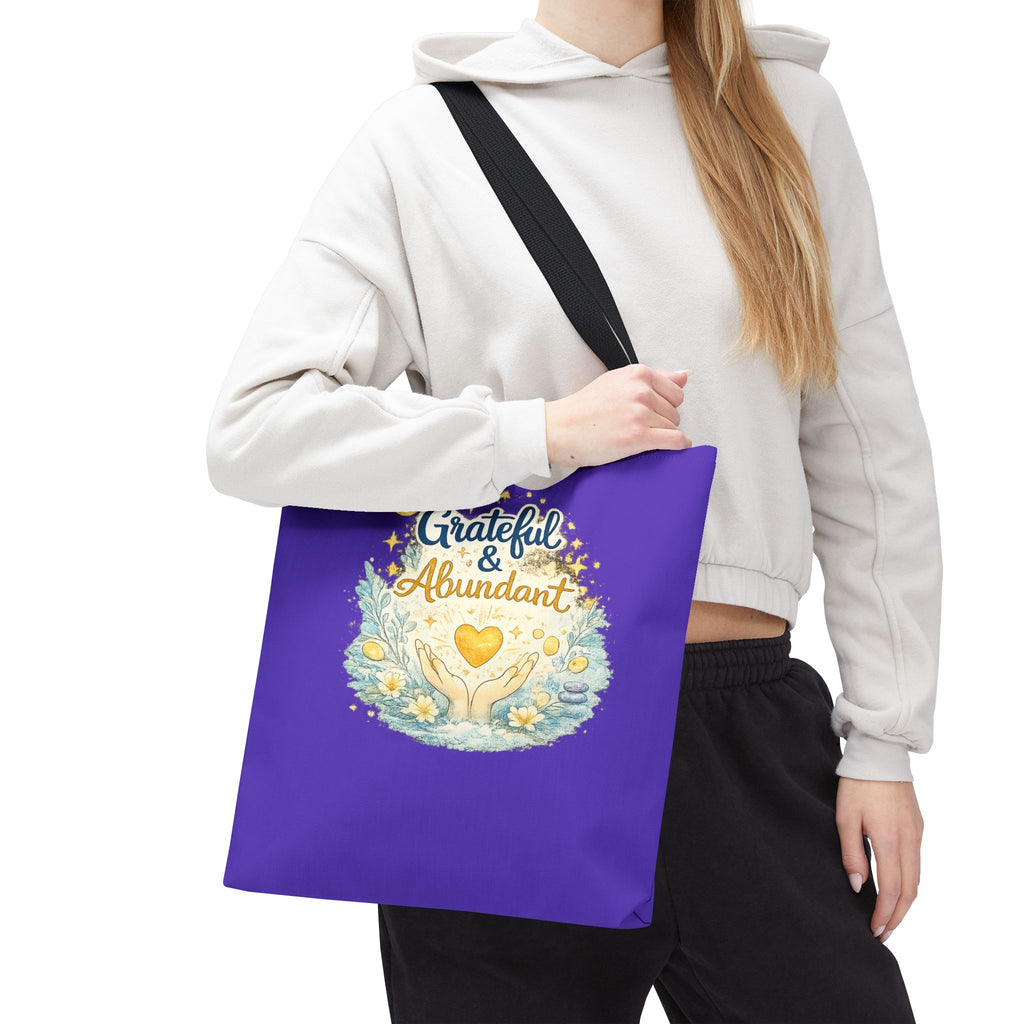Grateful & Abundant Purple Tote Bag — Inspirational Everyday Shopper