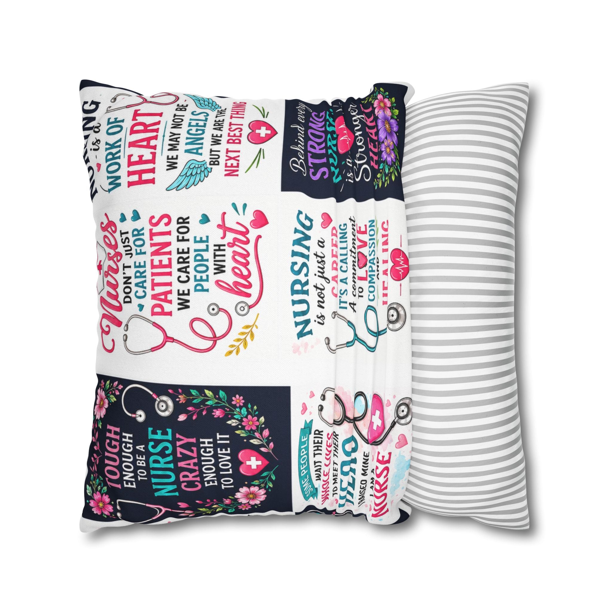 Nurse Quotes Patchwork Square Pillowcase — Inspirational Nursing Gifts