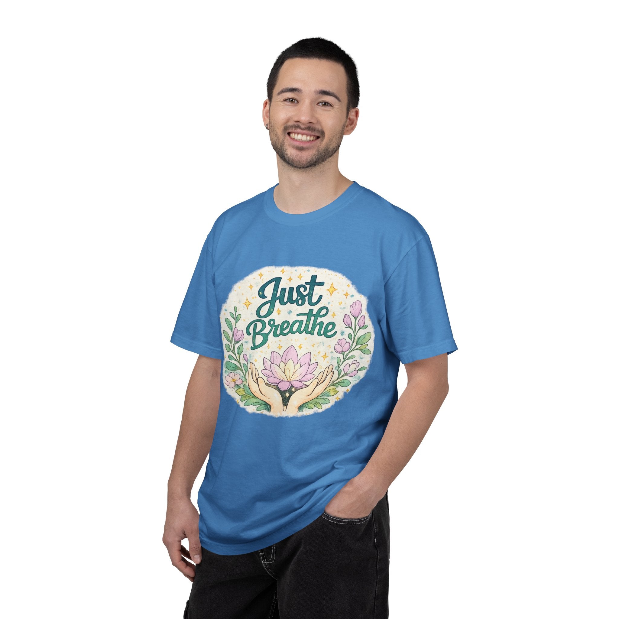 Just Breathe T-Shirt — Floral Lotus Mindfulness Tee