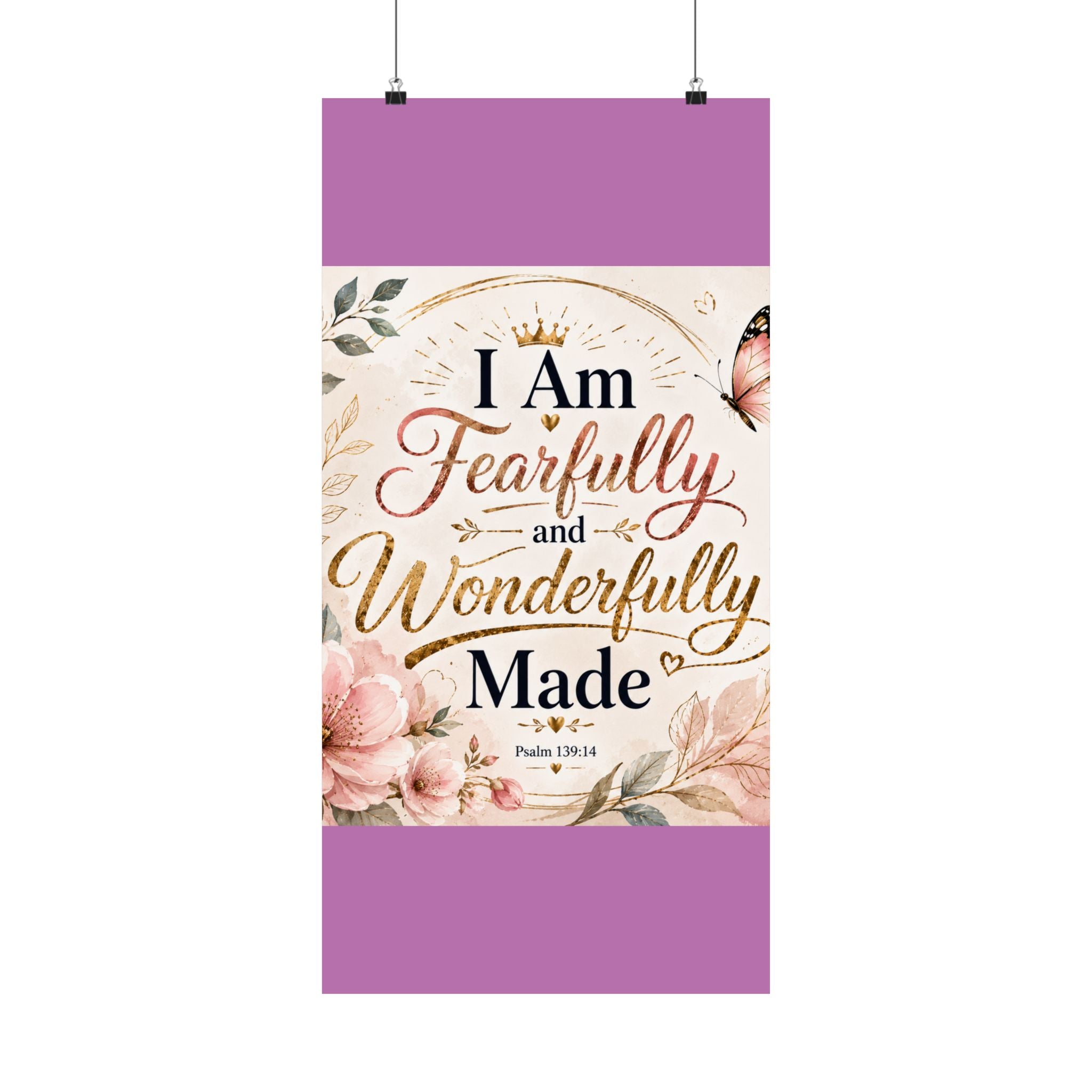 Fearfully & Wonderfully Made Vertical Poster — Inspirational Christian Wall Art (Psalm 139:14)