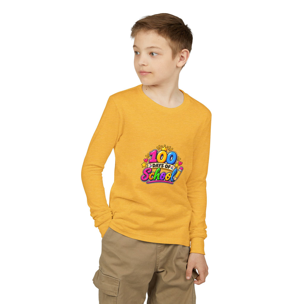 100 Days of School Youth Long Sleeve Tee — Colorful Celebration Shirt for Kids