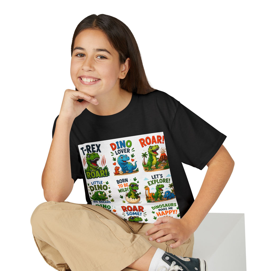 Kids Dinosaur T-Shirt — Cute Dino Quotes & Cartoon Grid Design