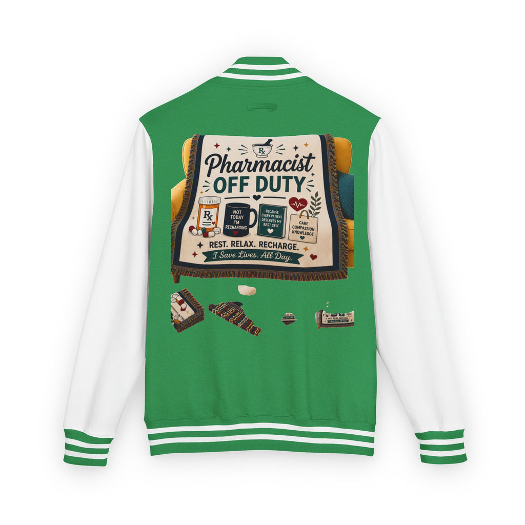 Letterman Jacket — 'Pharmacist Off Duty' Retro Patch Design