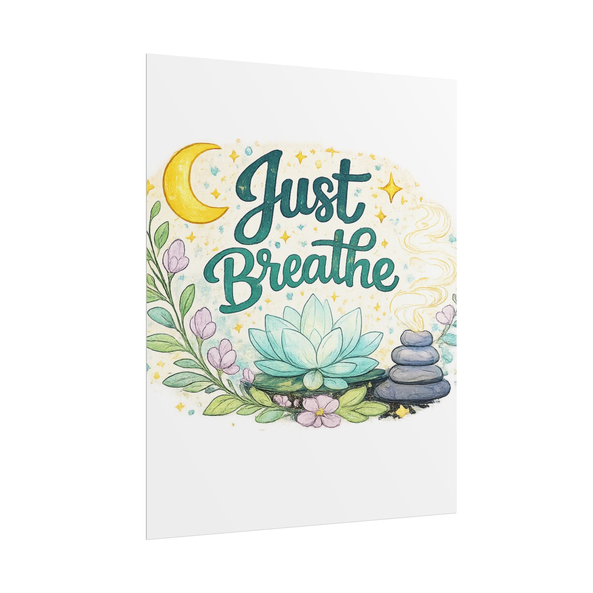 Just Breathe Poster — Calming Yoga & Meditation Wall Art